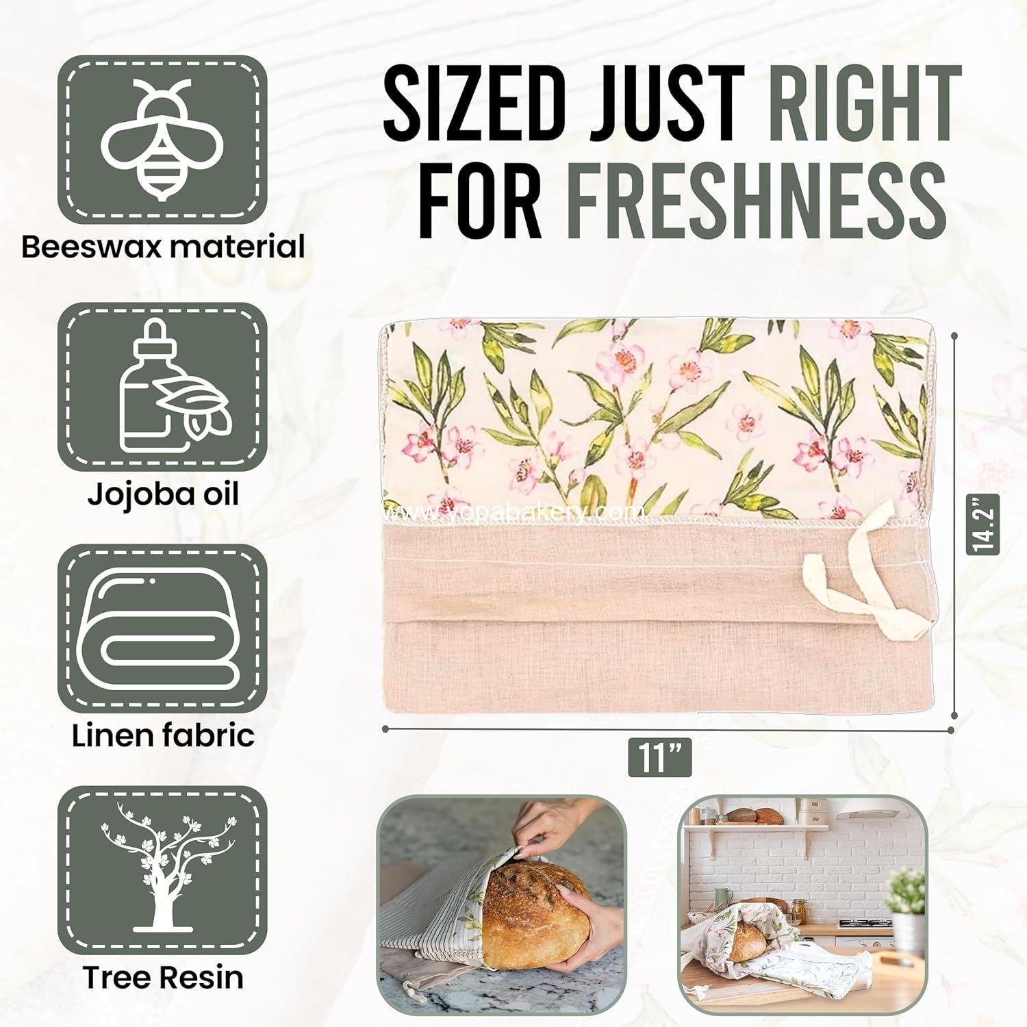 Wholesale Reusable Bread Bags - Pack of 2 Beeswax Bags for Sourdough and Homemade Breads | Linen Storage Bags for Sourdough Loaves | Cotton Food Storage Bag (Olive Leaf/Almond Branch) Factory