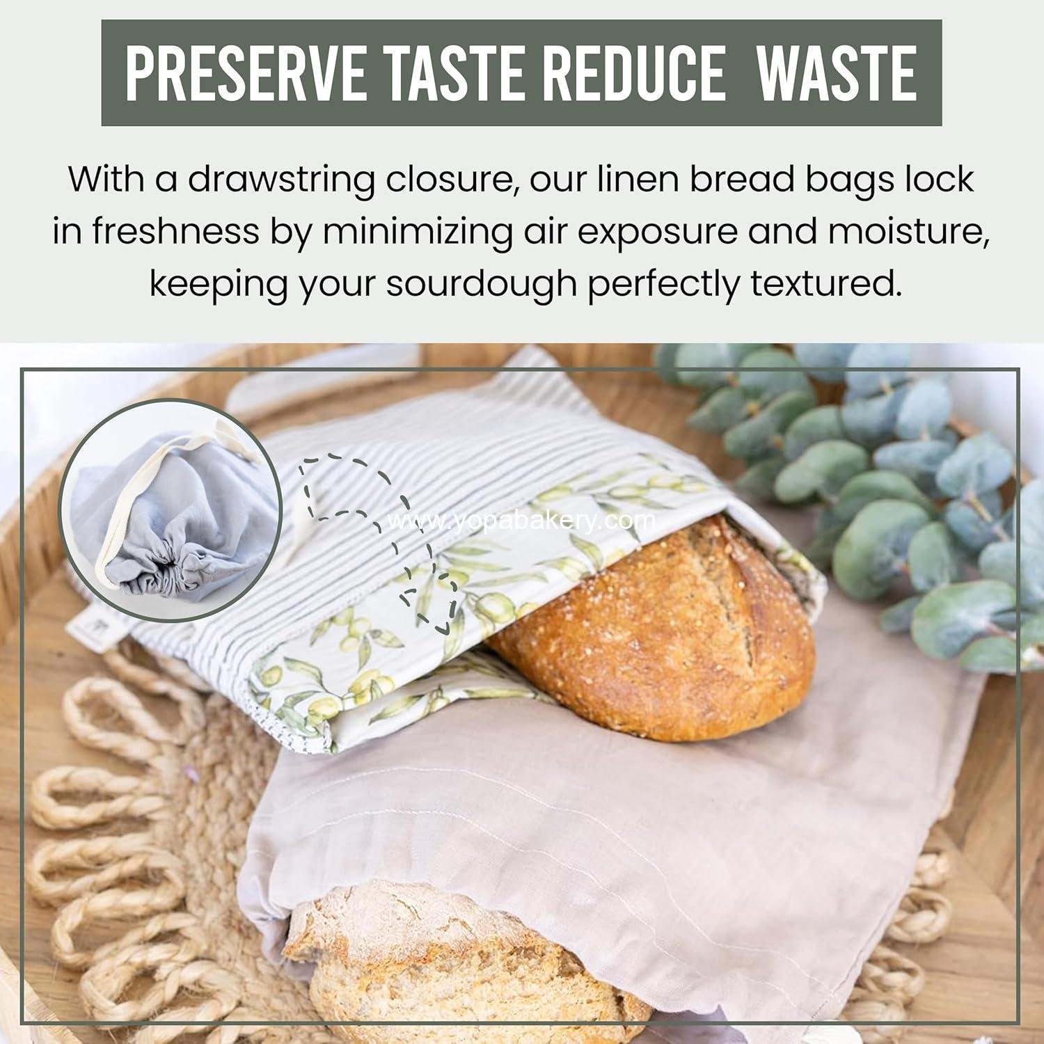 Wholesale Reusable Bread Bags - Pack of 2 Beeswax Bags for Sourdough and Homemade Breads | Linen Storage Bags for Sourdough Loaves | Cotton Food Storage Bag (Olive Leaf/Almond Branch) Factory