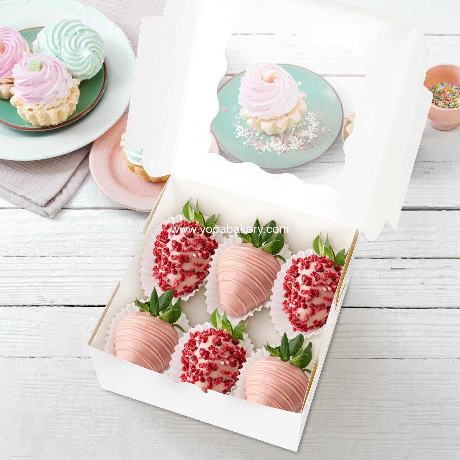 Wholesale 30 Pcs White Bakery Boxes with Window, 6 x 6 x 3 Inches, Paperboard Treat Boxes for Cookies, Pastries, Strawberries, Macarons Factory