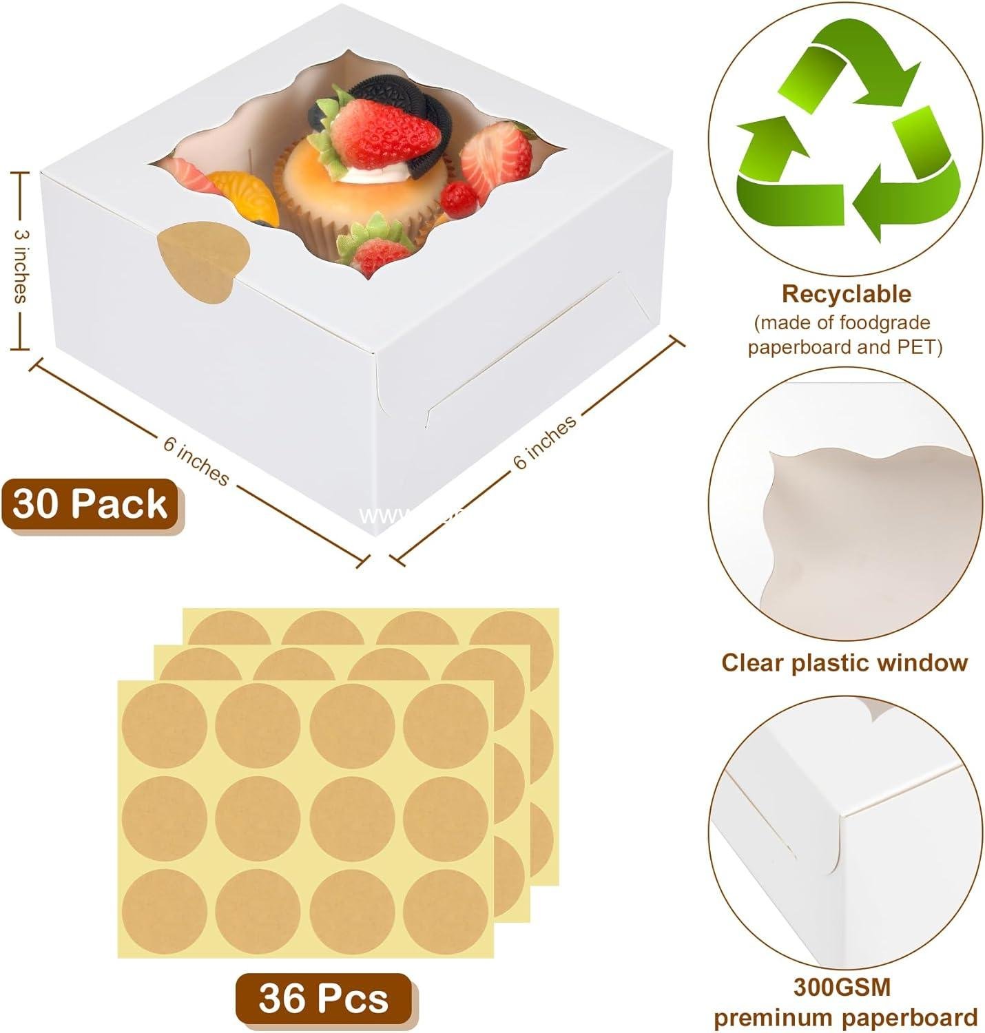 Wholesale 30 Pcs White Bakery Boxes with Window, 6 x 6 x 3 Inches, Paperboard Treat Boxes for Cookies, Pastries, Strawberries, Macarons Factory