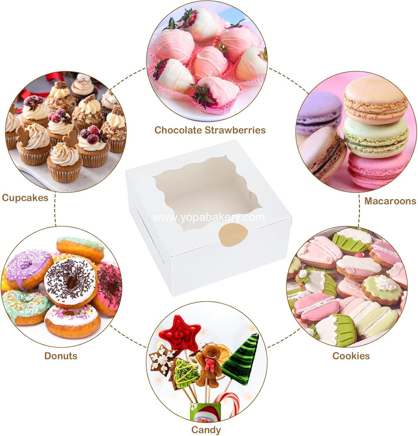 Wholesale 30 Pcs White Bakery Boxes with Window, 6 x 6 x 3 Inches, Paperboard Treat Boxes for Cookies, Pastries, Strawberries, Macarons Factory