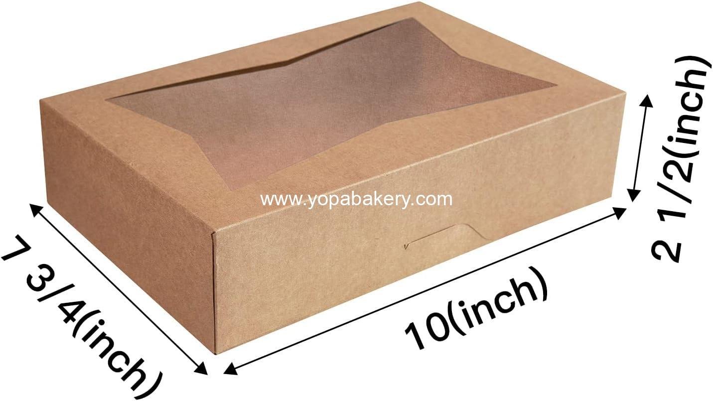 Wholesale 15-Pack 10-Inch Brown Pastry Bakery Cookie Boxes - Large 10x7.75x2.5 Inch Donut, Muffin, Cookie Containers with PVC Window - Auto-Pop Up Nature Cardboard Take Out Box, Pack of 15 Factory