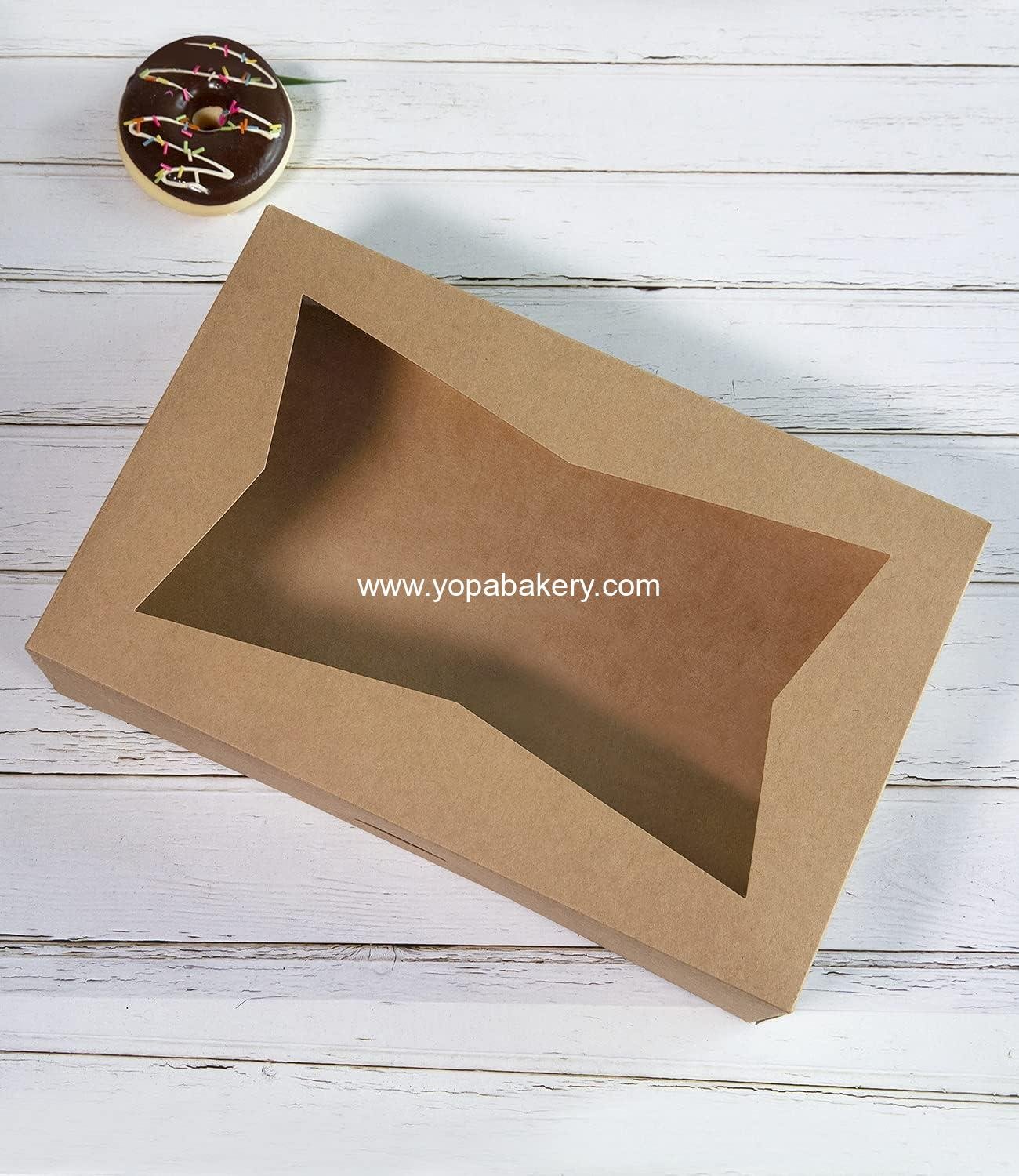 Wholesale 15-Pack 10-Inch Brown Pastry Bakery Cookie Boxes - Large 10x7.75x2.5 Inch Donut, Muffin, Cookie Containers with PVC Window - Auto-Pop Up Nature Cardboard Take Out Box, Pack of 15 Factory