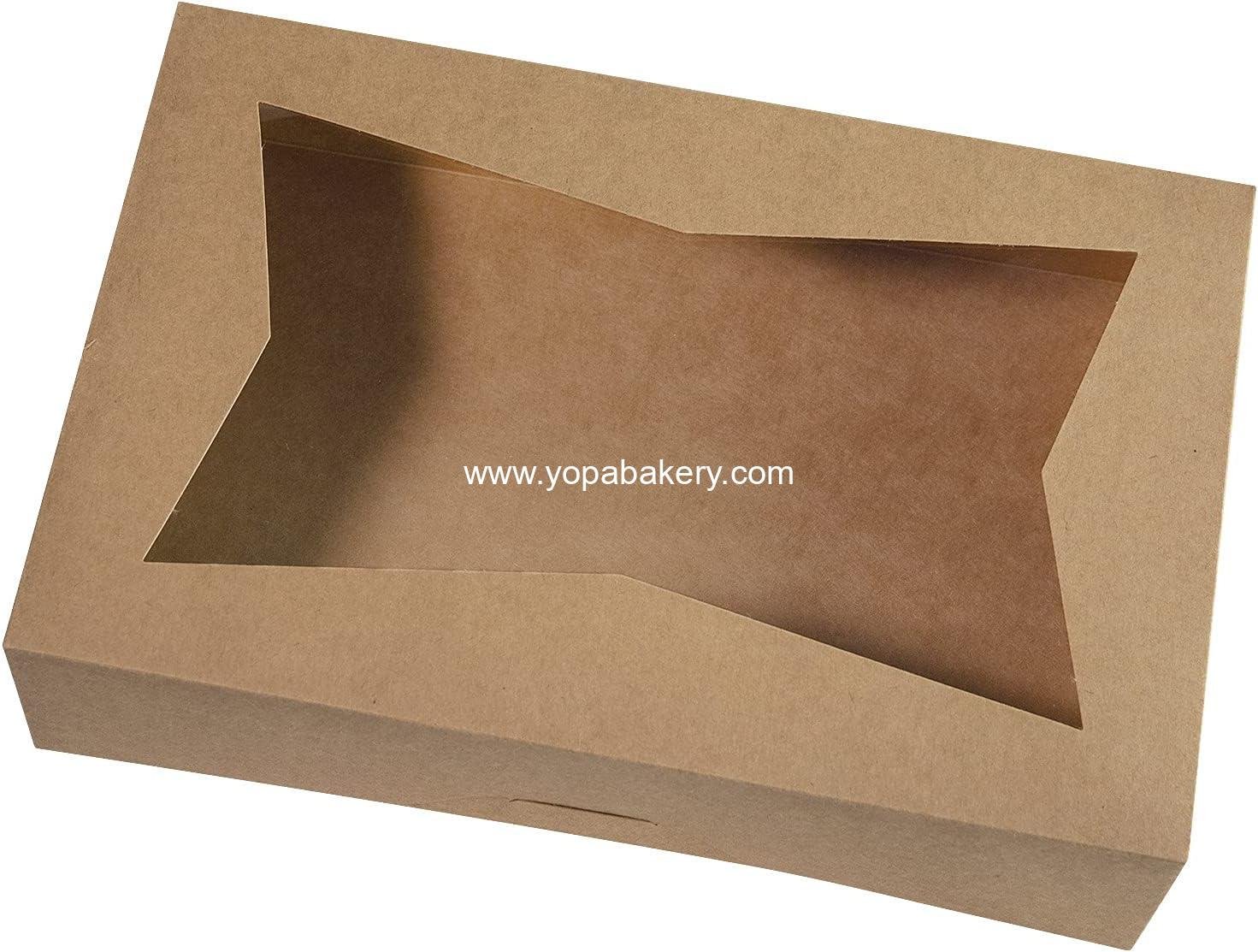 Wholesale 15-Pack 10-Inch Brown Pastry Bakery Cookie Boxes - Large 10x7.75x2.5 Inch Donut, Muffin, Cookie Containers with PVC Window - Auto-Pop Up Nature Cardboard Take Out Box, Pack of 15 Factory