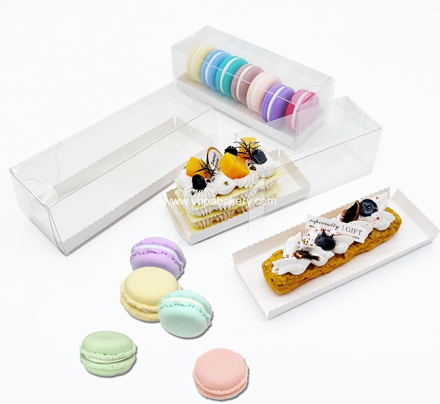 OTOPETE Clear Plastic Macaron Gift Boxes with White Inserts, 25 PCS, for Baking, Gift, Wedding Packaging,Chocolate,Candy Cookies, Christmas (transparent, 6.3" x 2.2" x1.8" 25Pcs)