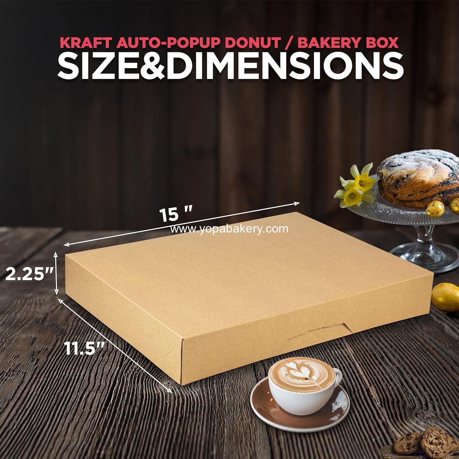 Wholesale Auto-Popup 18 Pack Donut Box 15x11.5x2.25 - Large Kraft Brown Boxes for Baked Goods, Cookies, Breads, Cupcakes, and Pizza - Durable Pastry Box for Home and Bakery Factory
