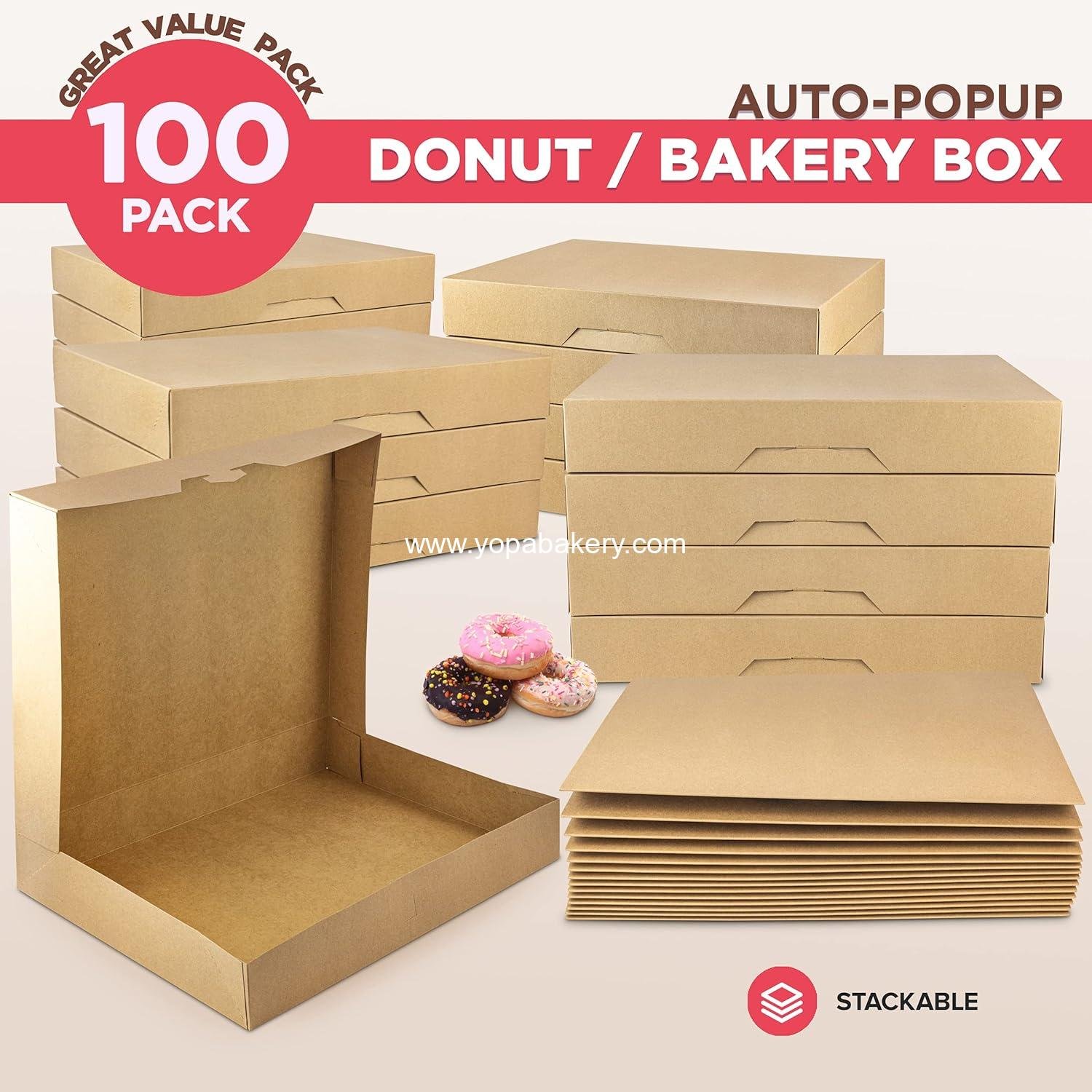 Wholesale Auto-Popup 18 Pack Donut Box 15x11.5x2.25 - Large Kraft Brown Boxes for Baked Goods, Cookies, Breads, Cupcakes, and Pizza - Durable Pastry Box for Home and Bakery Factory
