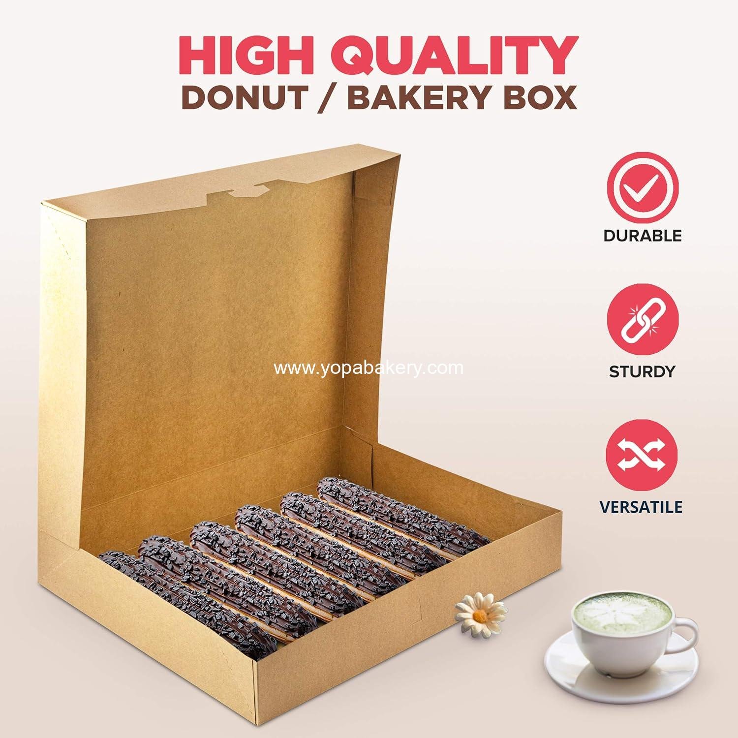 Wholesale Auto-Popup 18 Pack Donut Box 15x11.5x2.25 - Large Kraft Brown Boxes for Baked Goods, Cookies, Breads, Cupcakes, and Pizza - Durable Pastry Box for Home and Bakery Factory