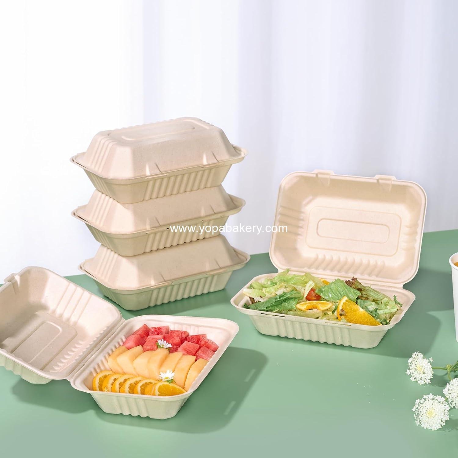 Wholesale 100% Compostable Sugarcane Clamshell Take Out Food Containers - 75-Pack 9 x 6