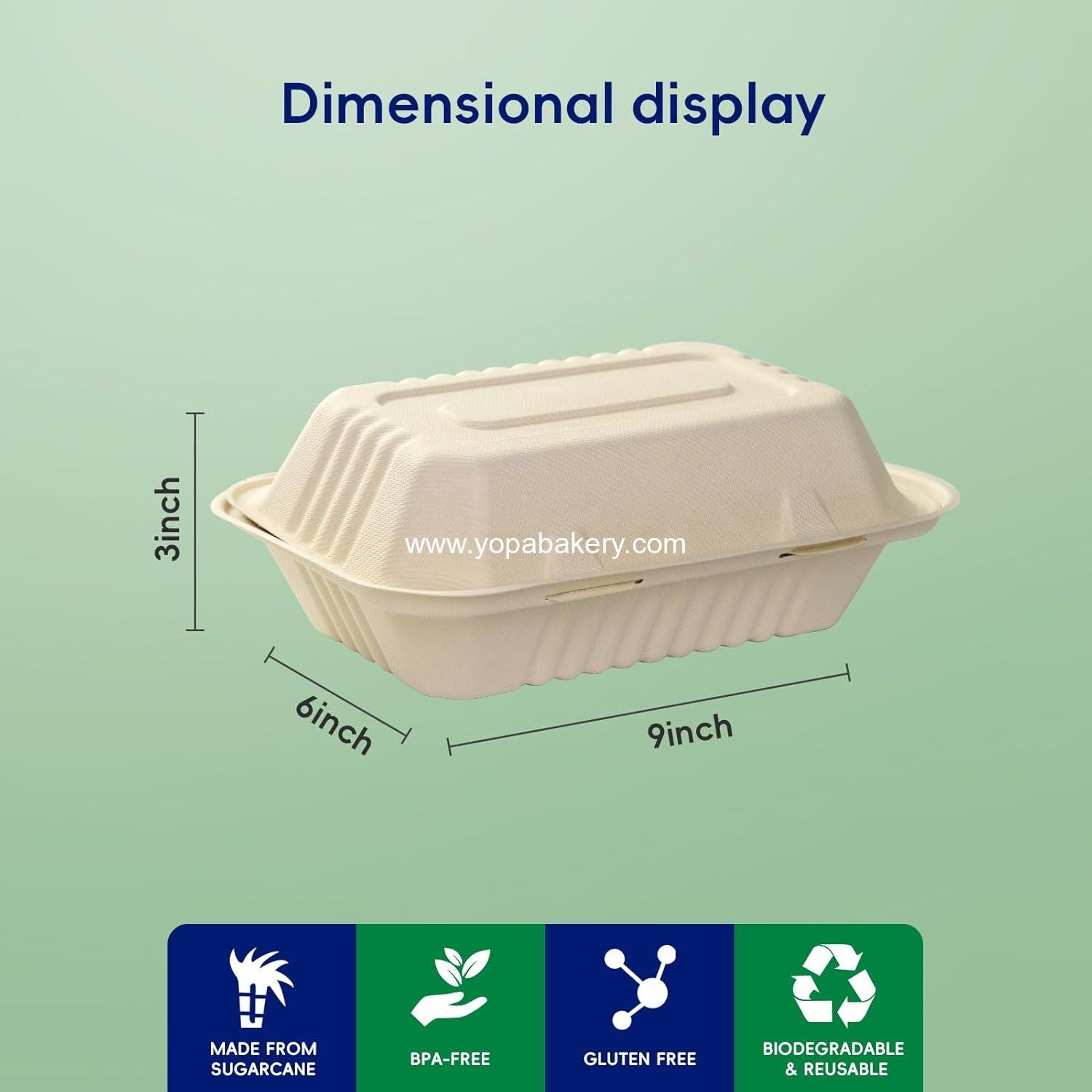 Wholesale 100% Compostable Sugarcane Clamshell Take Out Food Containers - 75-Pack 9 x 6