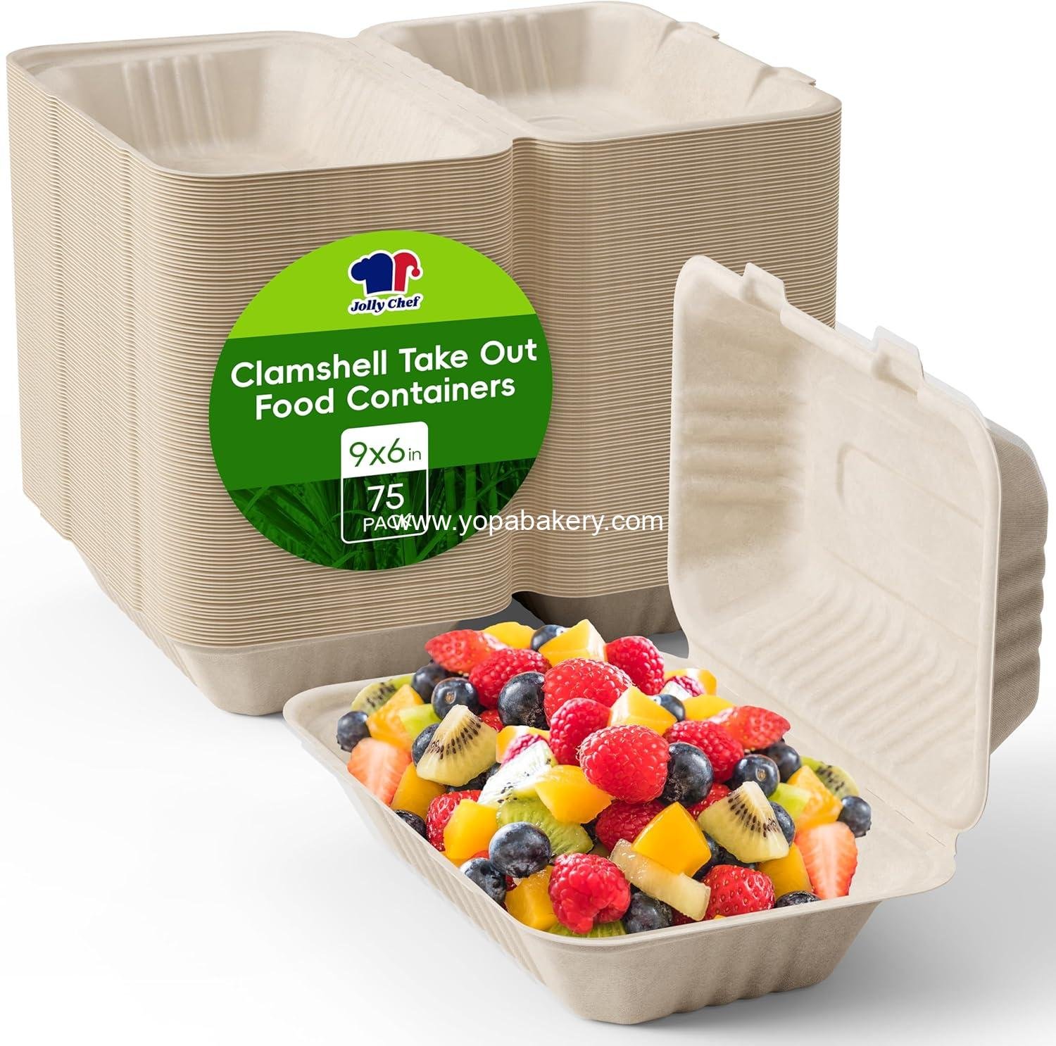 Wholesale 100% Compostable Sugarcane Clamshell Take Out Food Containers - 75-Pack 9 x 6" To Go Boxes for Salad and Lunch Factory