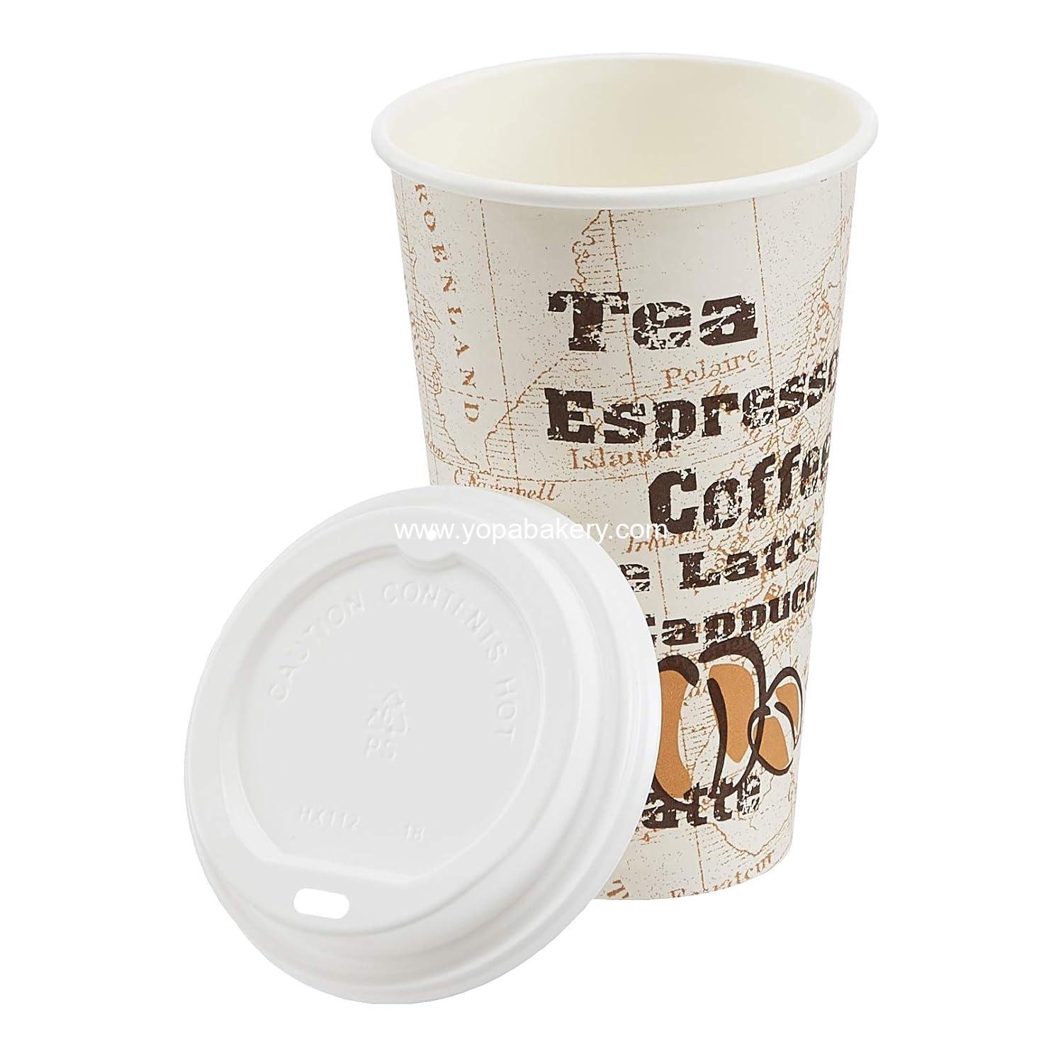 Wholesale Hot Paper Coffee Cups with Lids - 16 oz Café Design, Disposable, 100-Count Factory