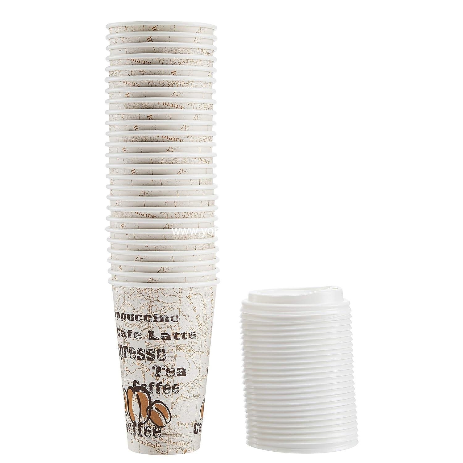 Wholesale Hot Paper Coffee Cups with Lids - 16 oz Café Design, Disposable, 100-Count Factory