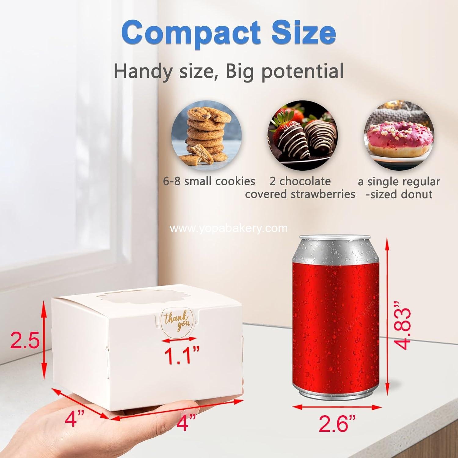 Wholesale 4-Inch Small Cookie Boxes - 25 Pcs White Bakery Treat Boxes with Window for Gifting and To-Go Containers for Cake Slices, Macarons, Donuts 4x4x2.5 Factory