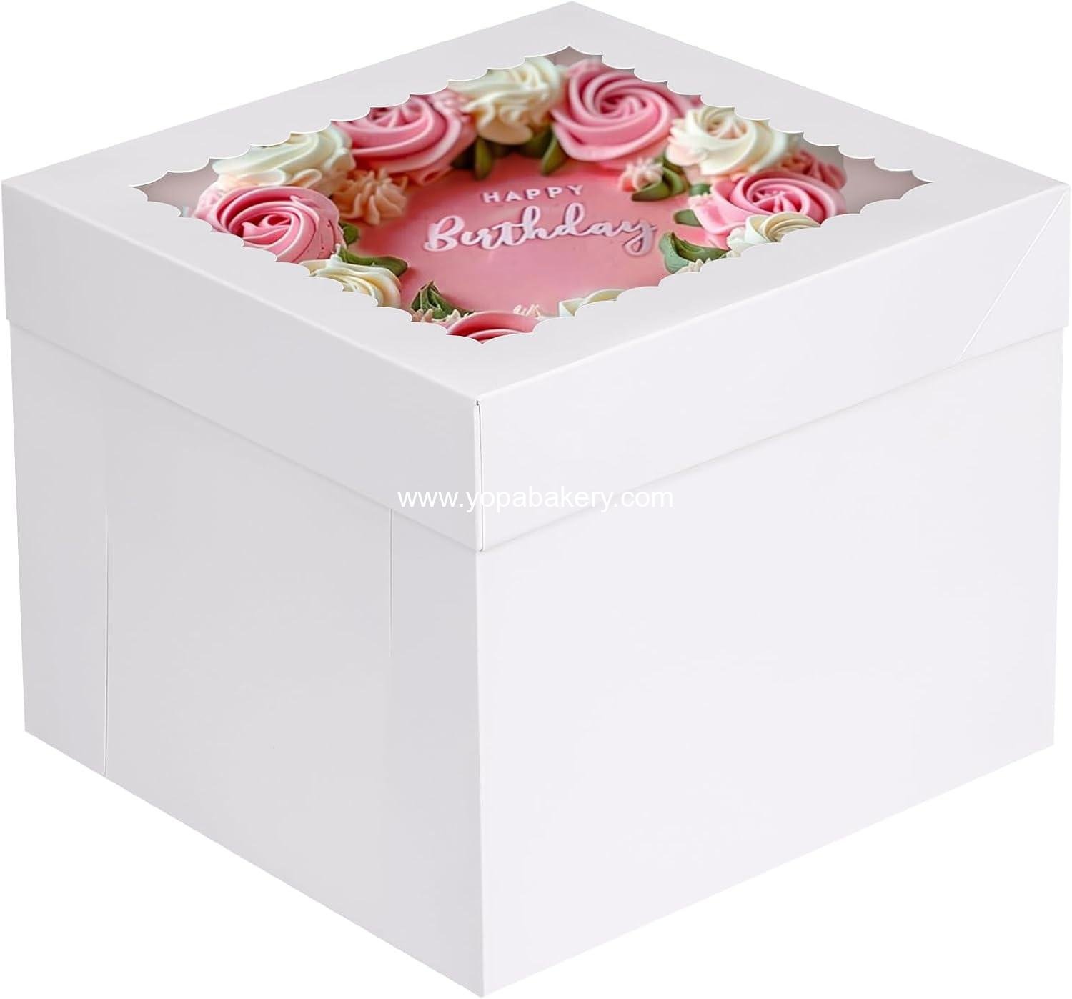 Moretoes 12pcs Cake Boxes, 10x10x8 Inches Tall Cake Carriers with Window, Square Bakery Box with Lids for Donuts, Pies, Cookies, Wedding, Birthday (White)