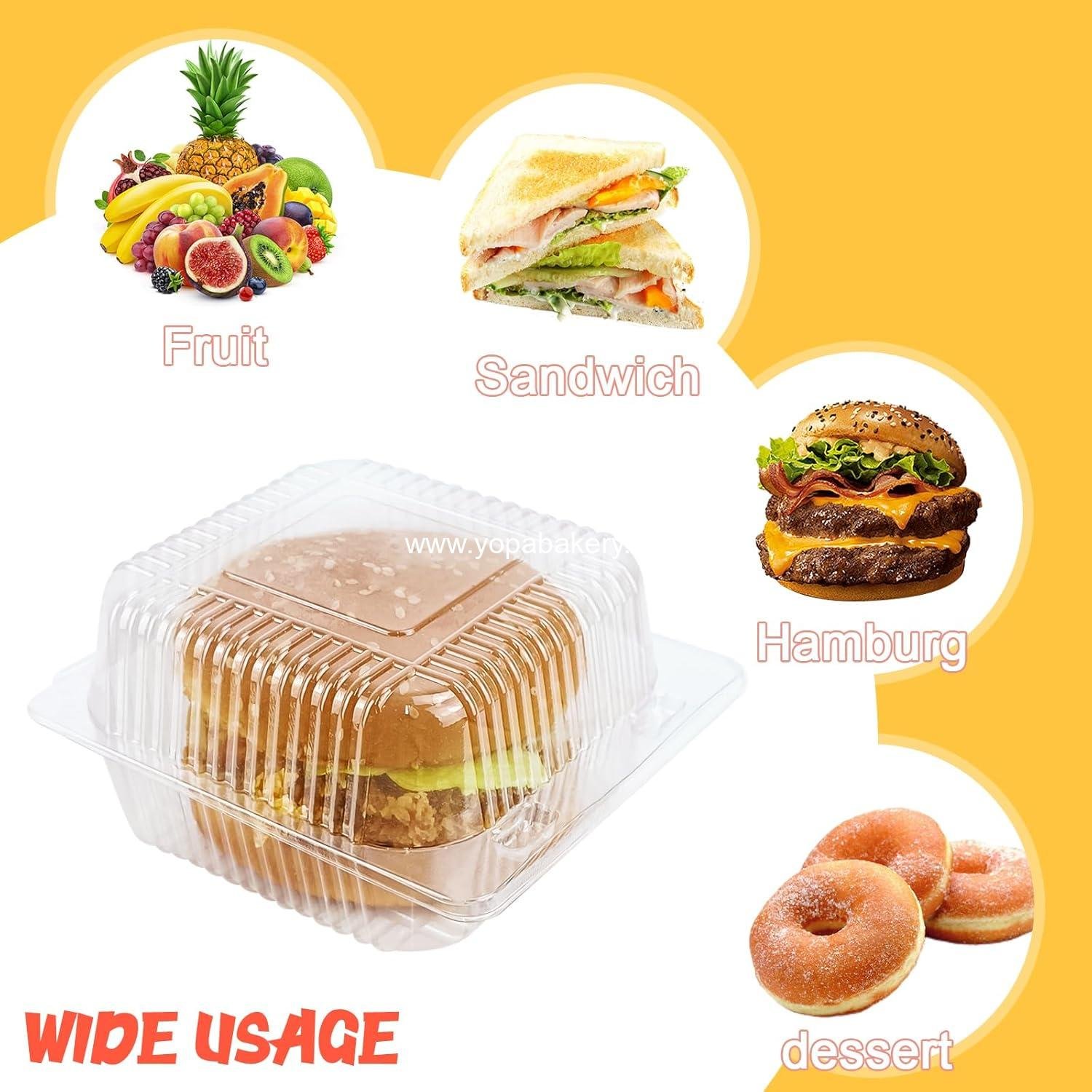 Wholesale 100 Pack Clear Plastic Disposable Clamshell Containers, 5 x 5 Inch Hinged Takeout Tray for Desserts, Cakes, and Sandwiches, OEM Factory Wholesale 100 Pack Clear Plastic Disposable Clamshell Containers, 5 x 5 Inch Hinged Takeout Tray for Desserts, Cakes, and Sandwiches, OEM Factory
