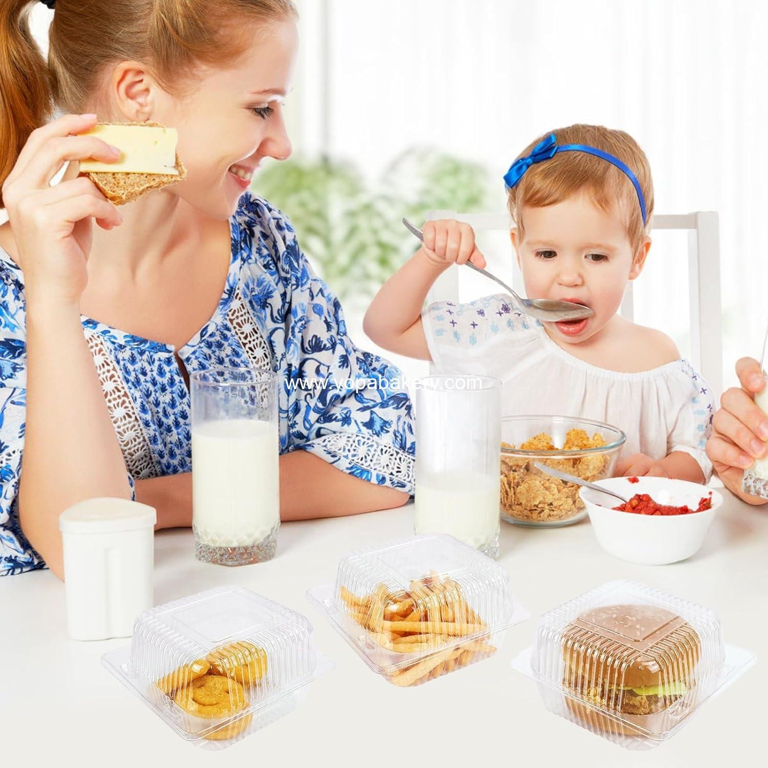 Wholesale 100 Pack Clear Plastic Disposable Clamshell Containers, 5 x 5 Inch Hinged Takeout Tray for Desserts, Cakes, and Sandwiches, OEM Factory Wholesale 100 Pack Clear Plastic Disposable Clamshell Containers, 5 x 5 Inch Hinged Takeout Tray for Desserts, Cakes, and Sandwiches, OEM Factory