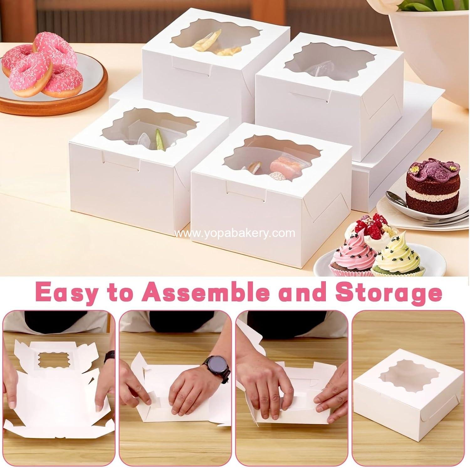 Wholesale 50pcs White Cookie Boxes 4x4x2.5 Inches Bakery Boxes with Window and Stickers for Mini Cakes, Treats, Desserts, Pastries, Donuts, Macarons, Strawberries, Chocolate Candy Factory