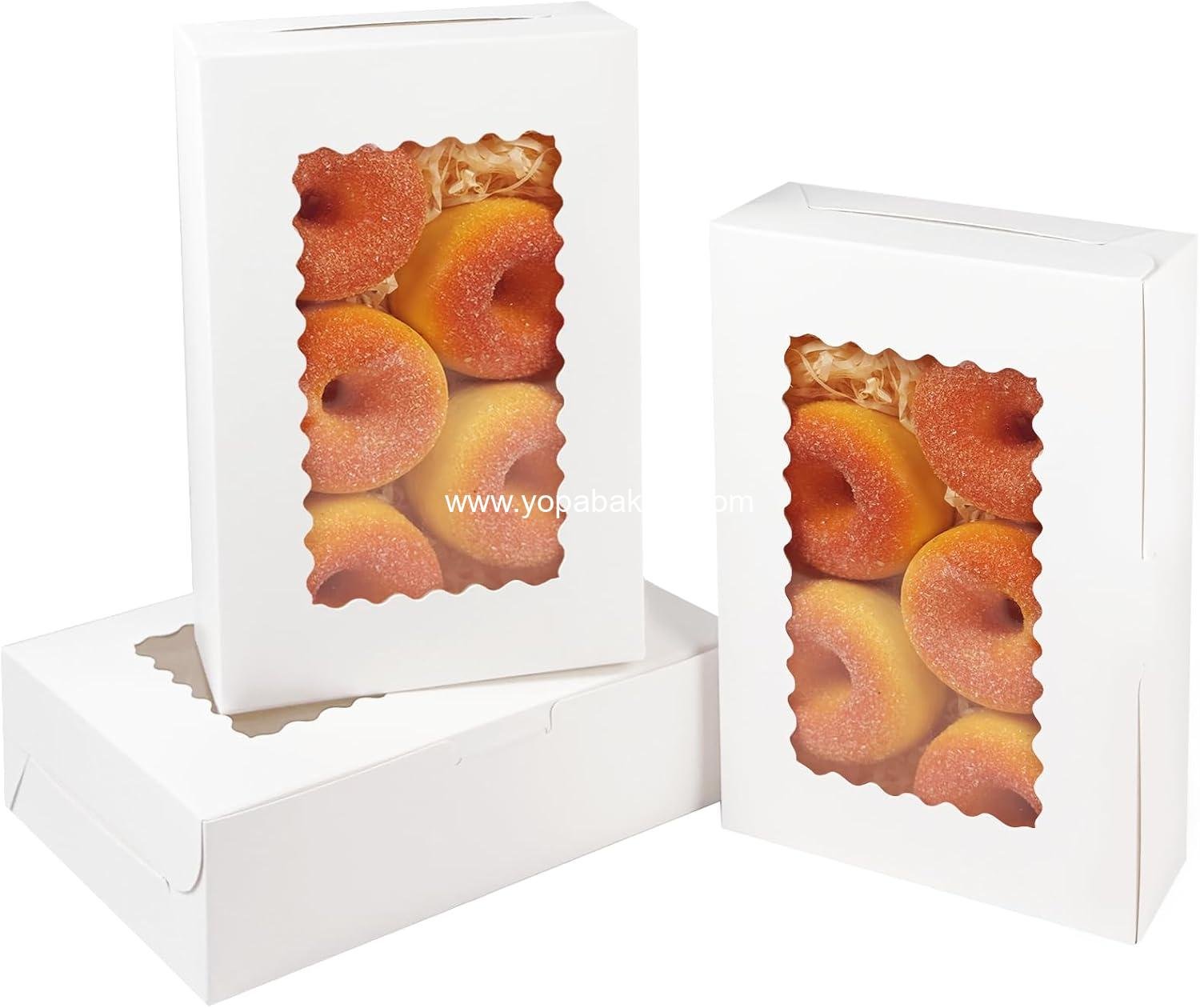qiqee 9x6x2.5 Inch White Cookie Box with Window 15Pcs Pastry Macaron Bakery Box For Packaging