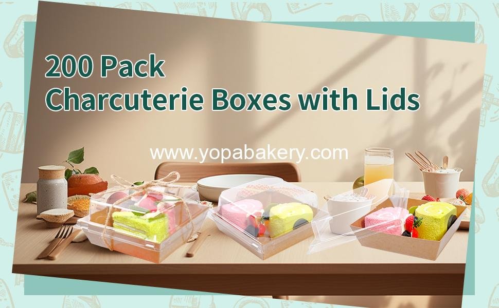 Wholesale 200 Pack Charcuterie Boxes with Clear Lids and Rope for 4-Inch Cake and Dessert Containers, Perfect for Bakery Cookies and Fruit Display, Factory