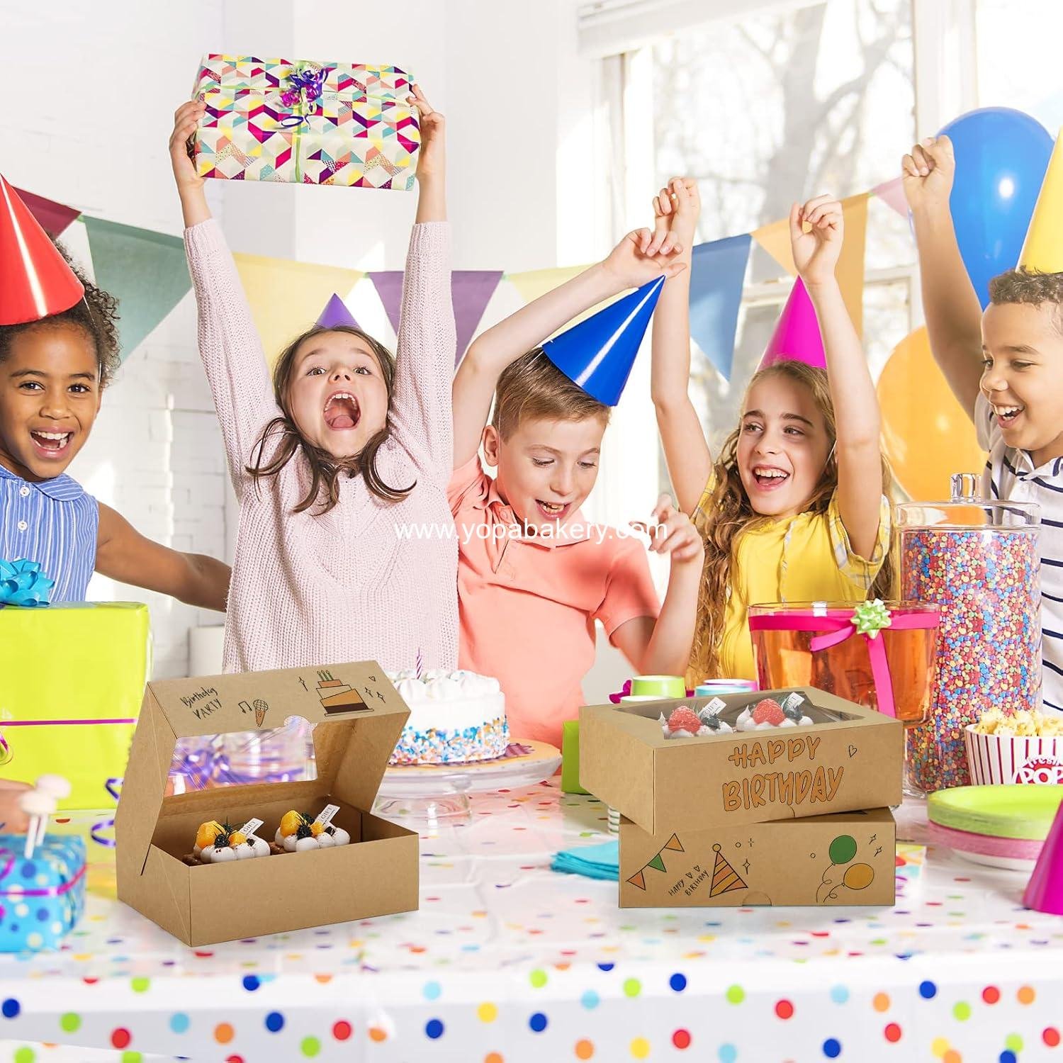 Wholesale Auto-Popup Cookie Boxes with Window 8x6x2.5 Inches - 24pcs Treat Boxes for Bakery, Donuts, Candy, Pastry, Cupcakes, Biscuits, Chocolate Strawberries Factory