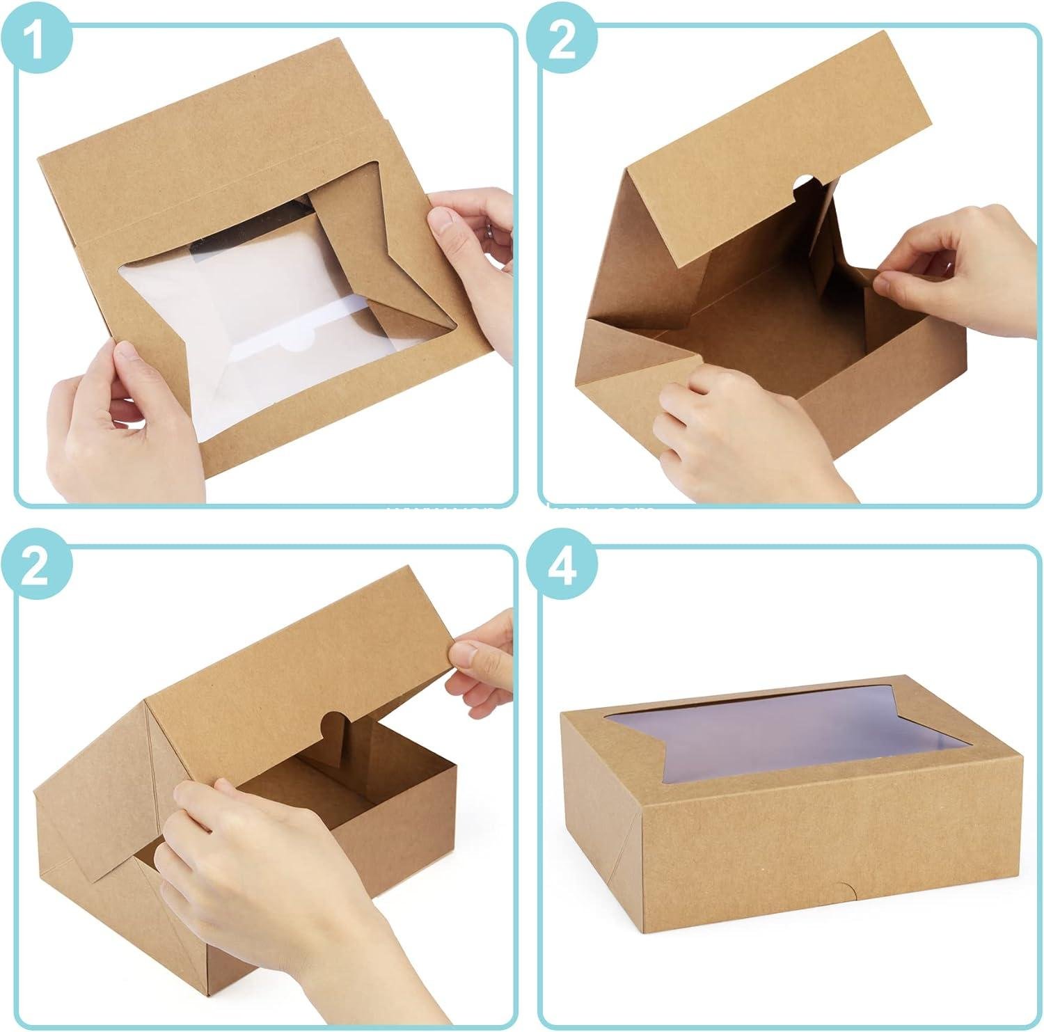 Wholesale Auto-Popup Cookie Boxes with Window 8x6x2.5 Inches - 24pcs Treat Boxes for Bakery, Donuts, Candy, Pastry, Cupcakes, Biscuits, Chocolate Strawberries Factory