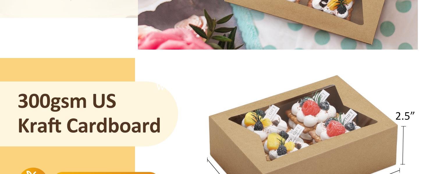 Wholesale Auto-Popup Cookie Boxes with Window 8x6x2.5 Inches - 24pcs Treat Boxes for Bakery, Donuts, Candy, Pastry, Cupcakes, Biscuits, Chocolate Strawberries Factory