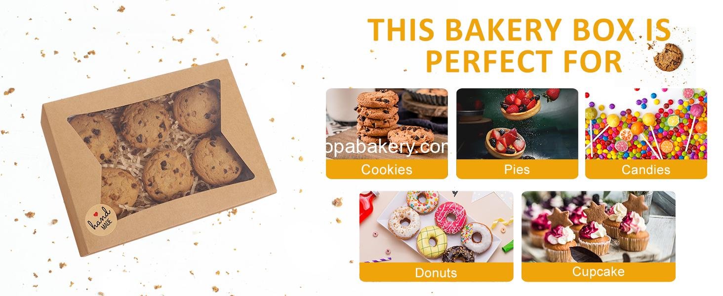 Wholesale Auto-Popup Cookie Boxes with Window 8x6x2.5 Inches - 24pcs Treat Boxes for Bakery, Donuts, Candy, Pastry, Cupcakes, Biscuits, Chocolate Strawberries Factory