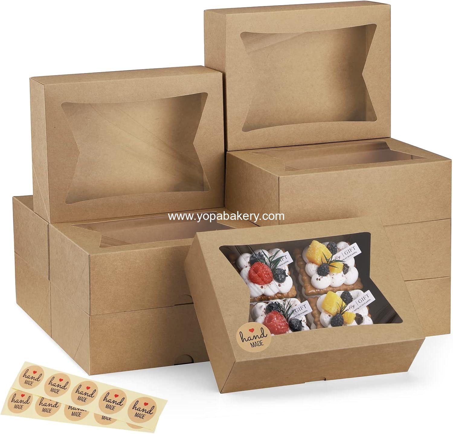Eupako Cookie Boxes with Window 8x6x2.5 Inhces, 24pcs Auto-Popup Brown Treat Boxes for Bakery, Donuts, Candy, Pastry,Cupcakes, Biscuits, Chocolate Strawberries
