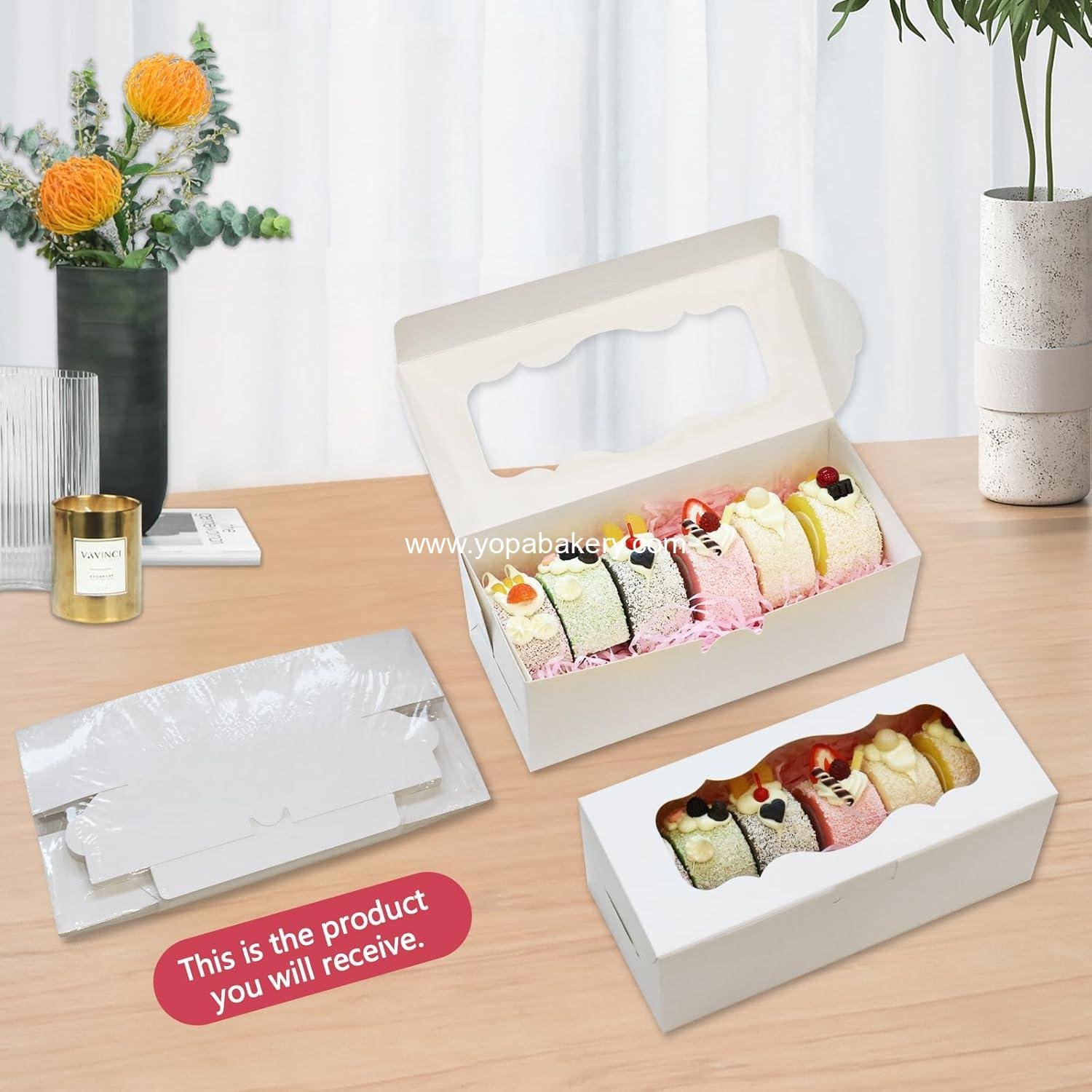 Wholesale 30pcs White Bakery Cookie Boxes with Window, 9x4x3.5 Inch Loaf Cake Boxes for Roll Cakes, Desserts, Muffins, Donuts, Candies, and Pastries - Factory