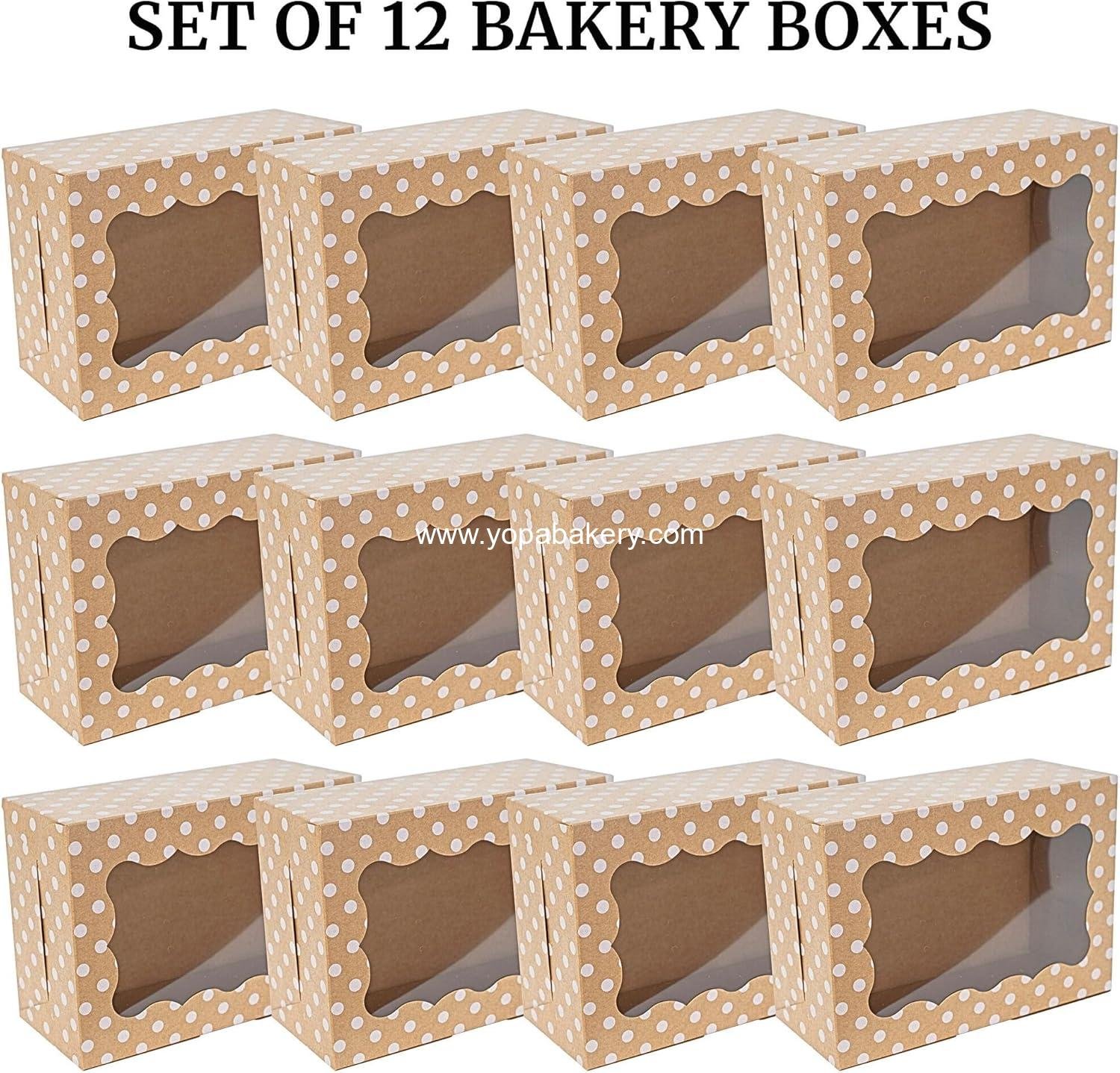 Wholesale Polka Dot Cookie Boxes - 12 Pack - Large Brown with White Polka Dots Bakery Gift Boxes with Window - Perfect for Pastries, Cupcakes, Strawberries, Macarons & Treats - Fits a Dozen Cookies - Factory