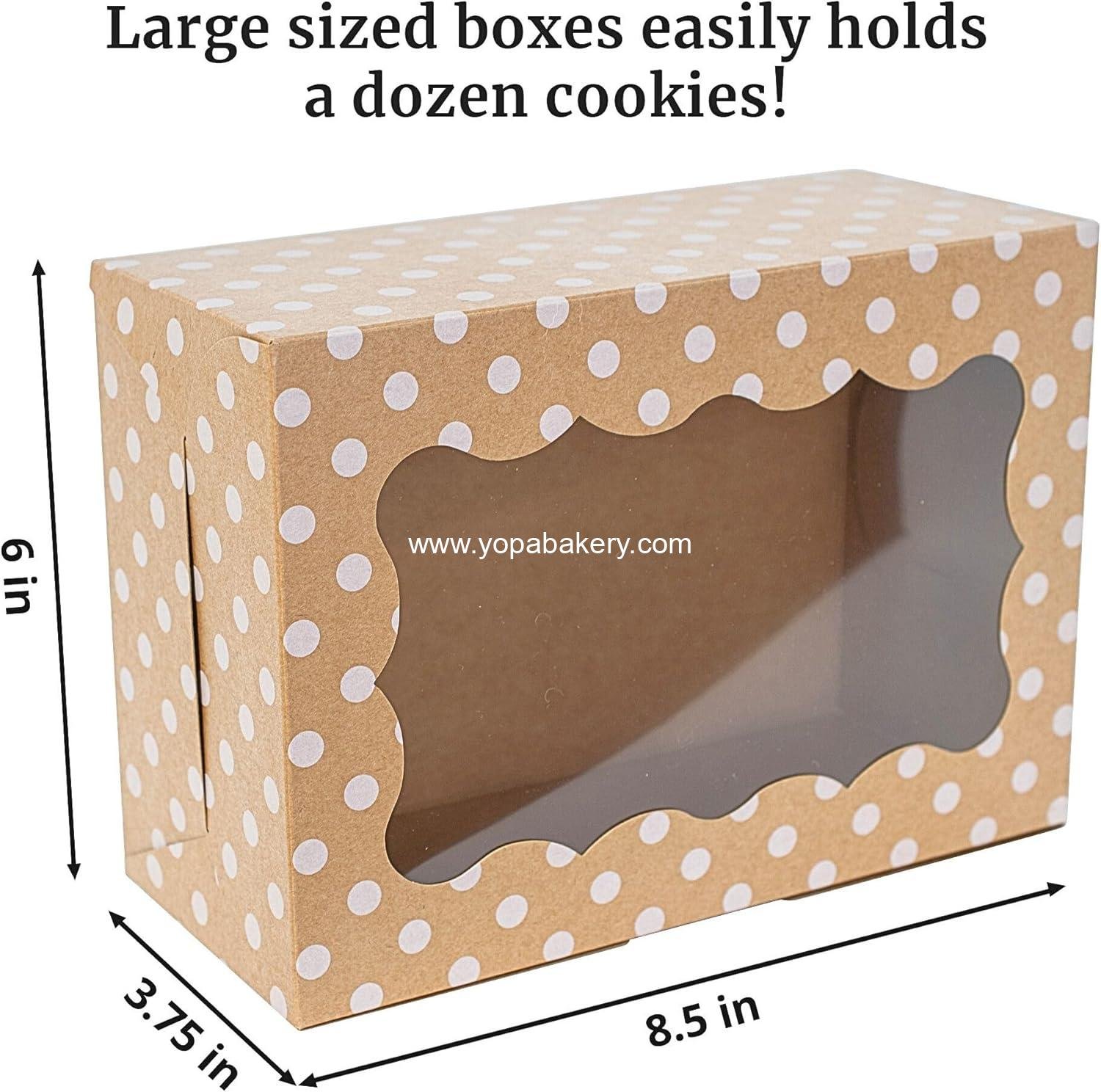 Wholesale Polka Dot Cookie Boxes - 12 Pack - Large Brown with White Polka Dots Bakery Gift Boxes with Window - Perfect for Pastries, Cupcakes, Strawberries, Macarons & Treats - Fits a Dozen Cookies - Factory