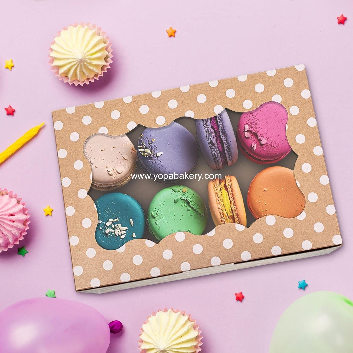 Wholesale Polka Dot Cookie Boxes - 12 Pack - Large Brown with White Polka Dots Bakery Gift Boxes with Window - Perfect for Pastries, Cupcakes, Strawberries, Macarons & Treats - Fits a Dozen Cookies - Factory