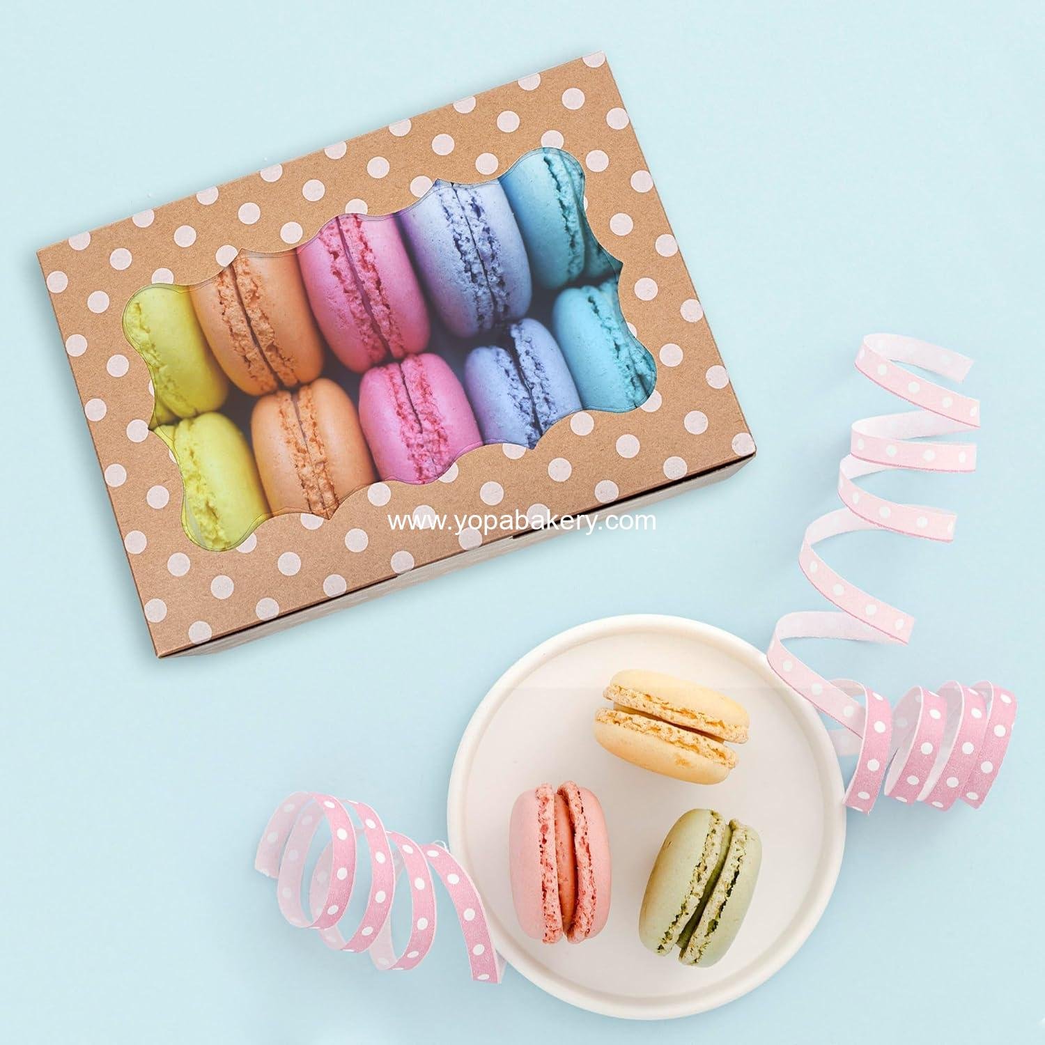 Wholesale Polka Dot Cookie Boxes - 12 Pack - Large Brown with White Polka Dots Bakery Gift Boxes with Window - Perfect for Pastries, Cupcakes, Strawberries, Macarons & Treats - Fits a Dozen Cookies - Factory