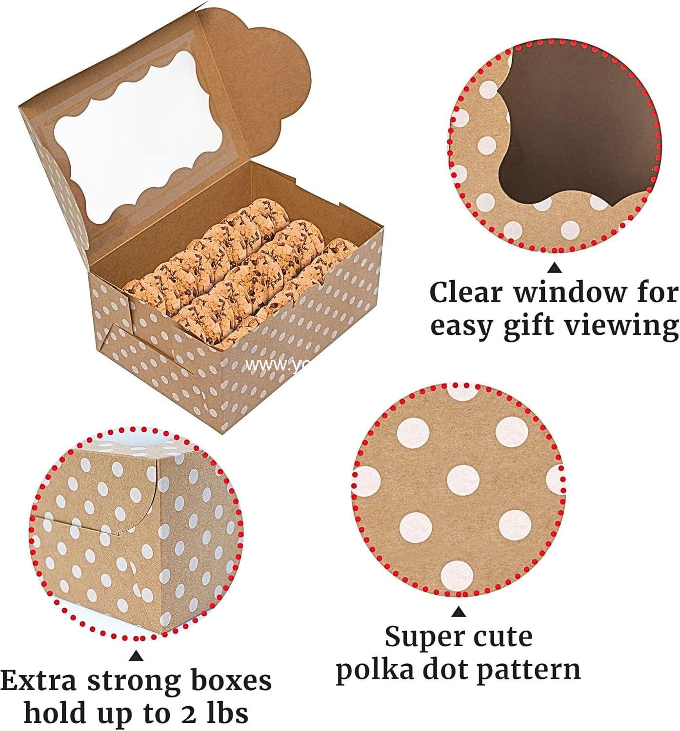 Wholesale Polka Dot Cookie Boxes - 12 Pack - Large Brown with White Polka Dots Bakery Gift Boxes with Window - Perfect for Pastries, Cupcakes, Strawberries, Macarons & Treats - Fits a Dozen Cookies - Factory