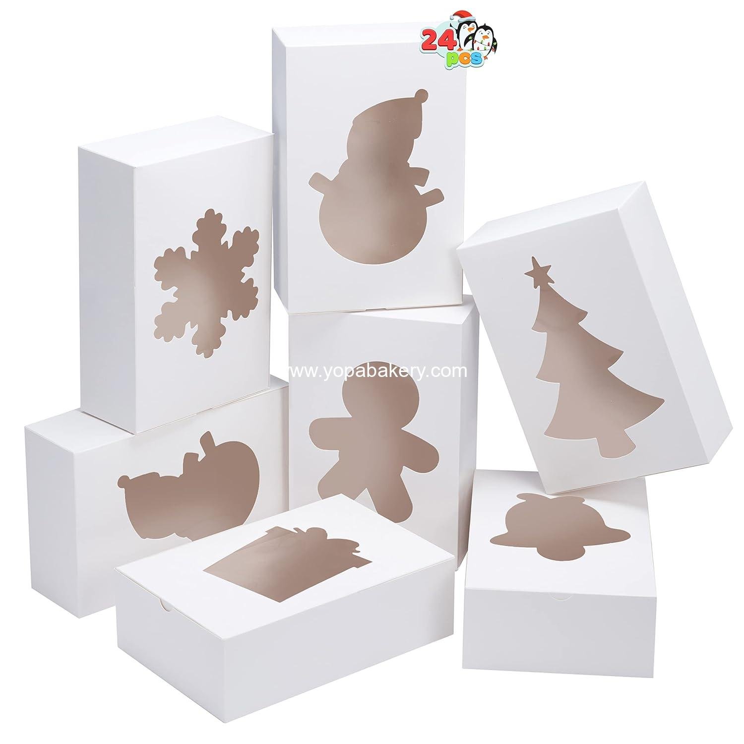 Wholesale 24 PCS Christmas Cookie Boxes for Gift Giving, White Treat Boxes with Window, 9” x 6” x 3” Bakery Gift Wrapping Box for Xmas Party Favor Pastries, Cupcakes, Brownies, Donuts Factory
