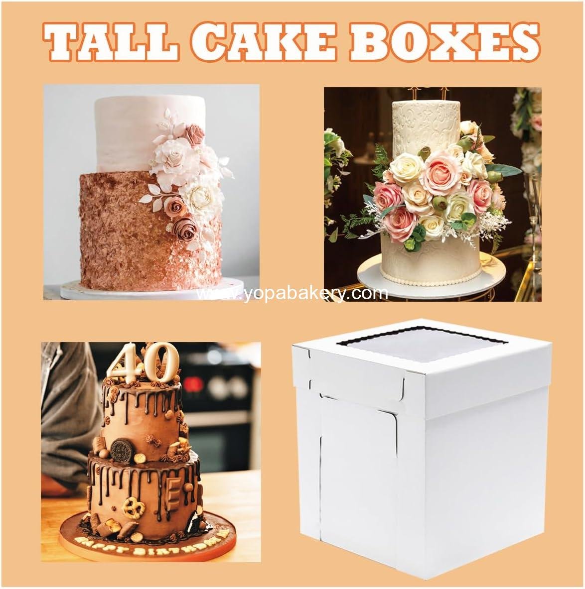 Wholesale Tall Cake Boxes for Tiered Cakes, 6 Pack 12x12x12 Inch, White Cake Boxes with Window, Sturdy Disposable Cake Carriers, Factory