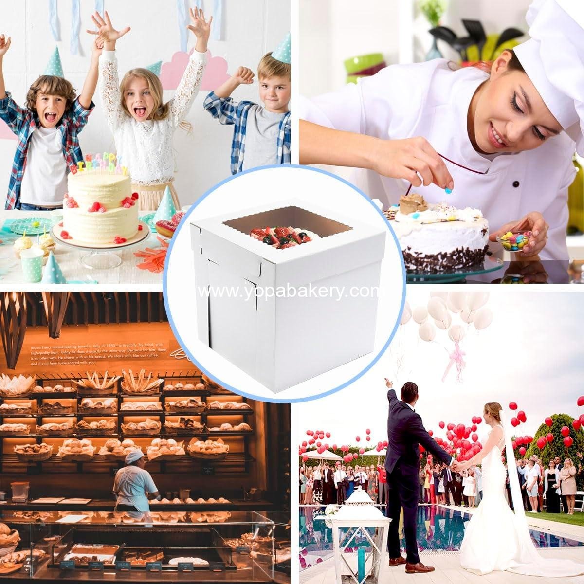 Wholesale Tall Cake Boxes for Tiered Cakes, 6 Pack 12x12x12 Inch, White Cake Boxes with Window, Sturdy Disposable Cake Carriers, Factory