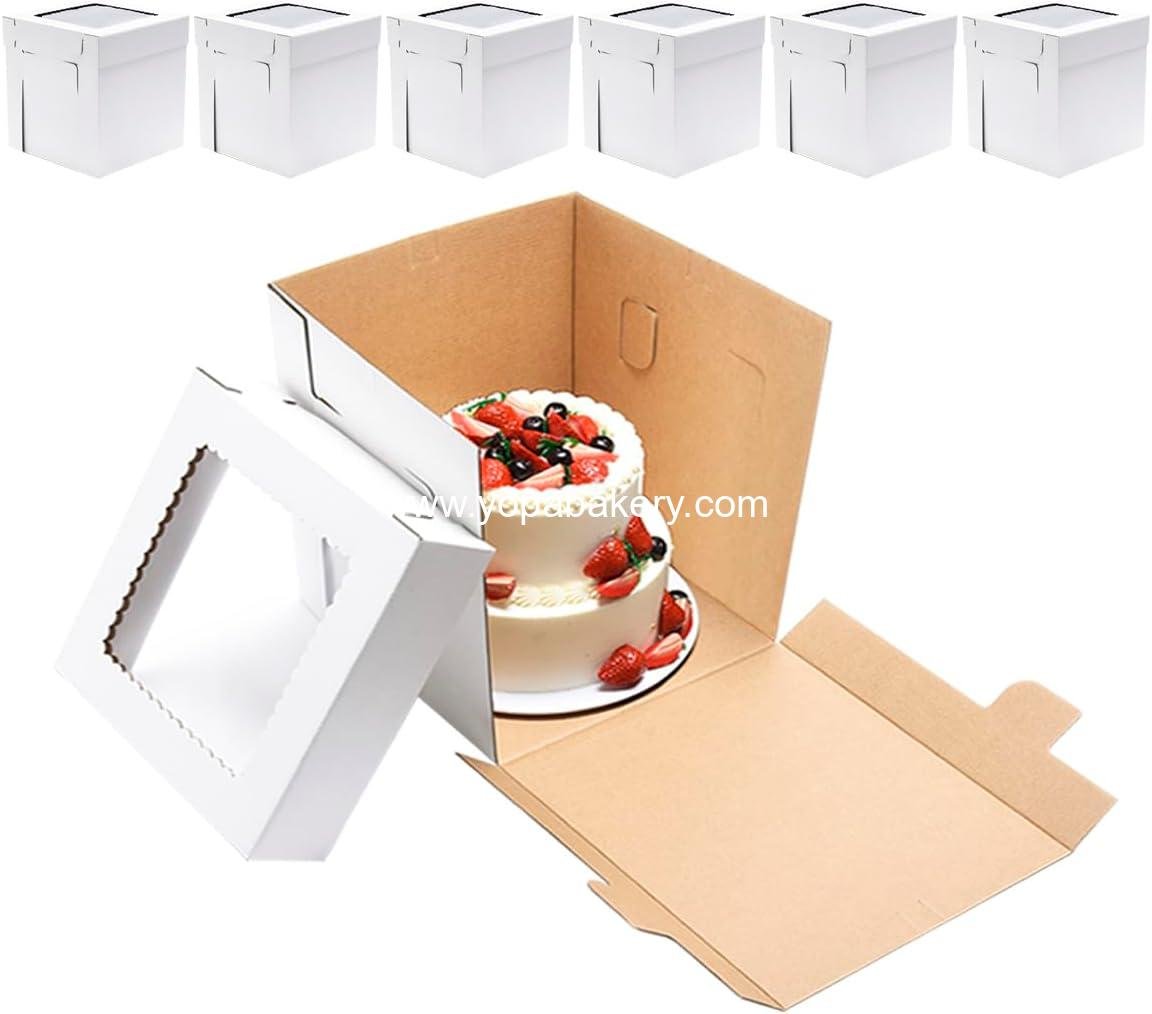 JJO Tall Cake Boxes for Tier Cakes, 6 Pack 12x12x12 Inch,White Cake Boxes with Window,Sturdy Tall Cake Carrier, Disposable Cake Containers