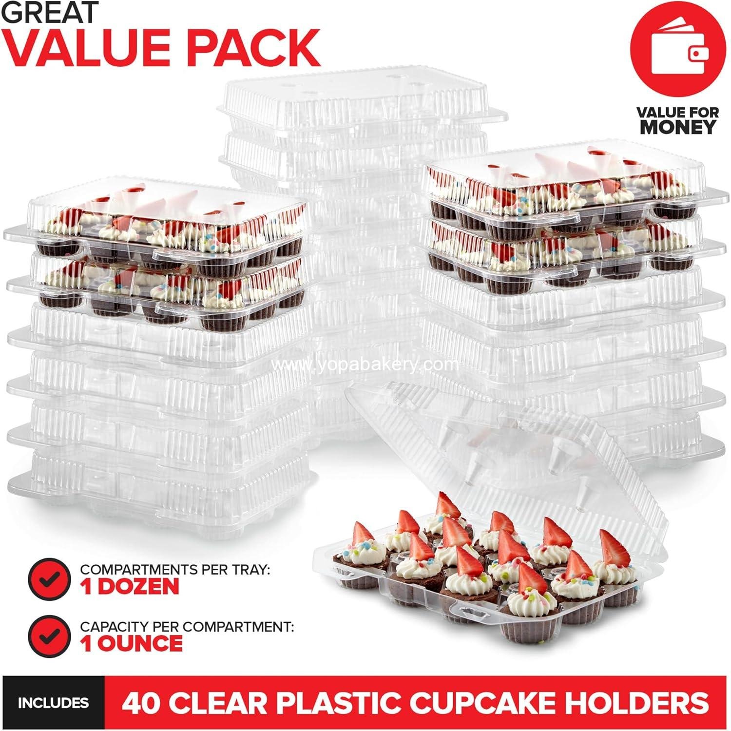 Wholesale Mini Disposable Plastic Cupcake Containers (40 Pack) - 12 Count Tray Compartment for Small Cupcakes with Clear Dome Lid, BPA Free, Factory