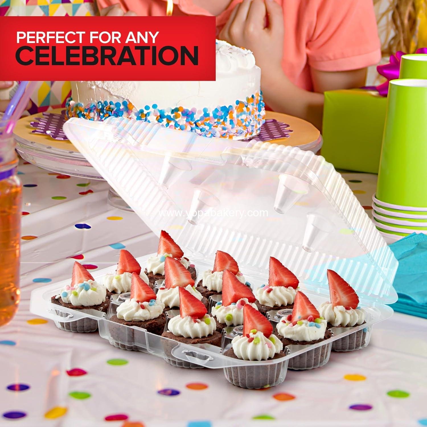 Wholesale Mini Disposable Plastic Cupcake Containers (40 Pack) - 12 Count Tray Compartment for Small Cupcakes with Clear Dome Lid, BPA Free, Factory