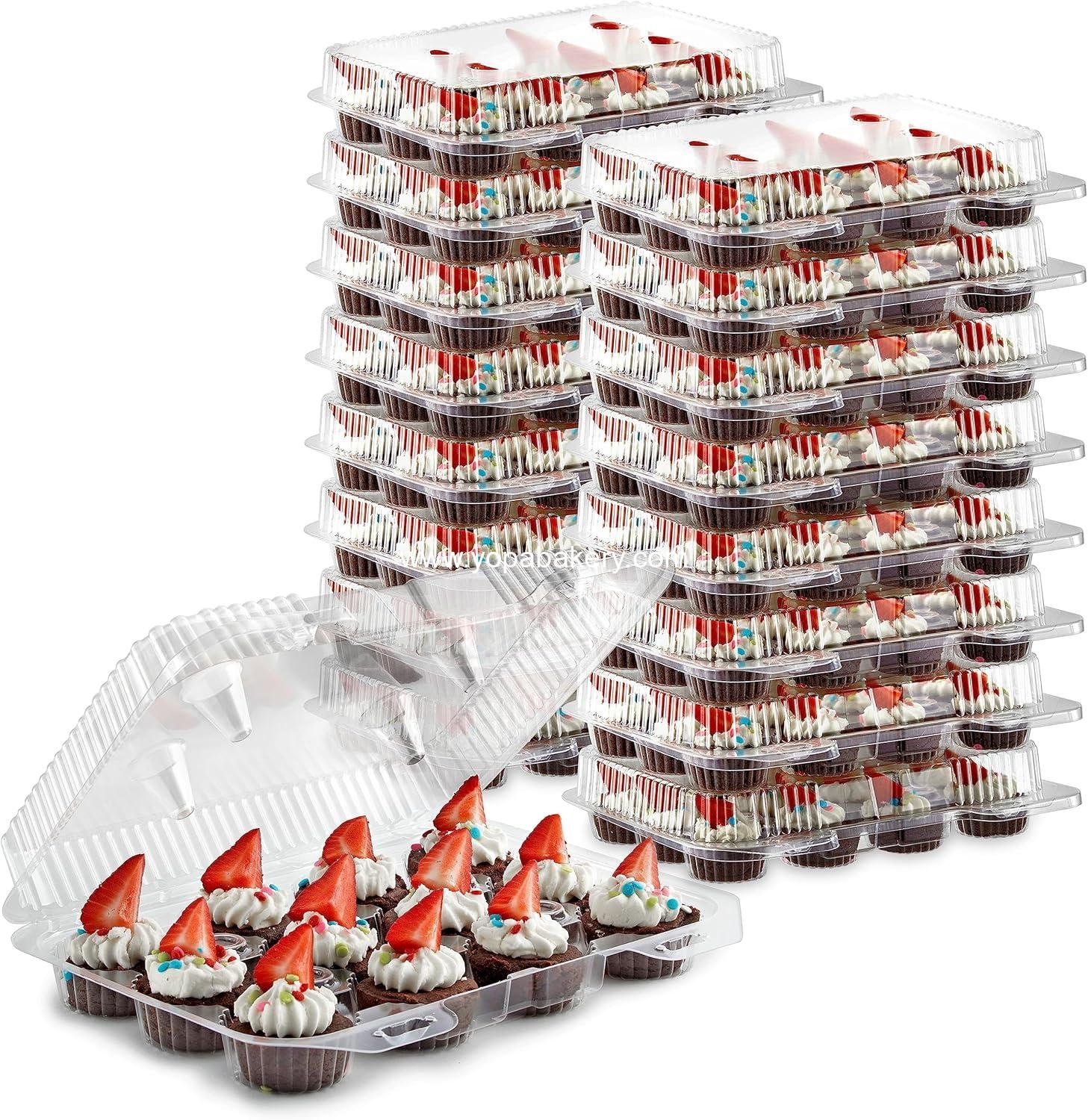 Wholesale Mini Disposable Plastic Cupcake Containers (40 Pack) - 12 Count Tray Compartment for Small Cupcakes with Clear Dome Lid, BPA Free, Factory