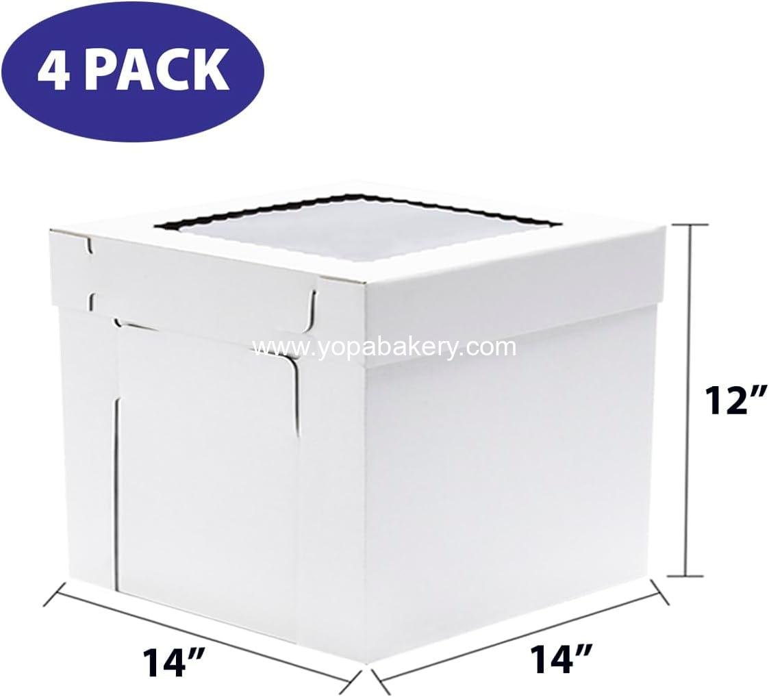 Wholesale Tall Cake Boxes for Tier Cakes, 14x14x12 Inches, 4 Pack, White Bakery Boxes with Window, Disposable Sturdy Wedding Cake Carrier, Layer Cake Carrier, Manufacturer