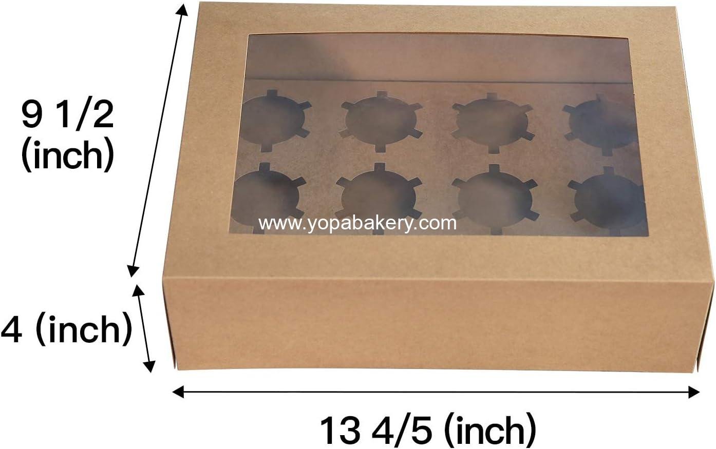 Wholesale Brown Cupcake Boxes - 20 Packs of 12-Hole Cake Carriers, Food Grade Kraft Pop-up Bakery Boxes 13.8 x 9.5 x 4 inches with Inserts and PVC Windows for 12 Cupcakes or Muffins, Factory