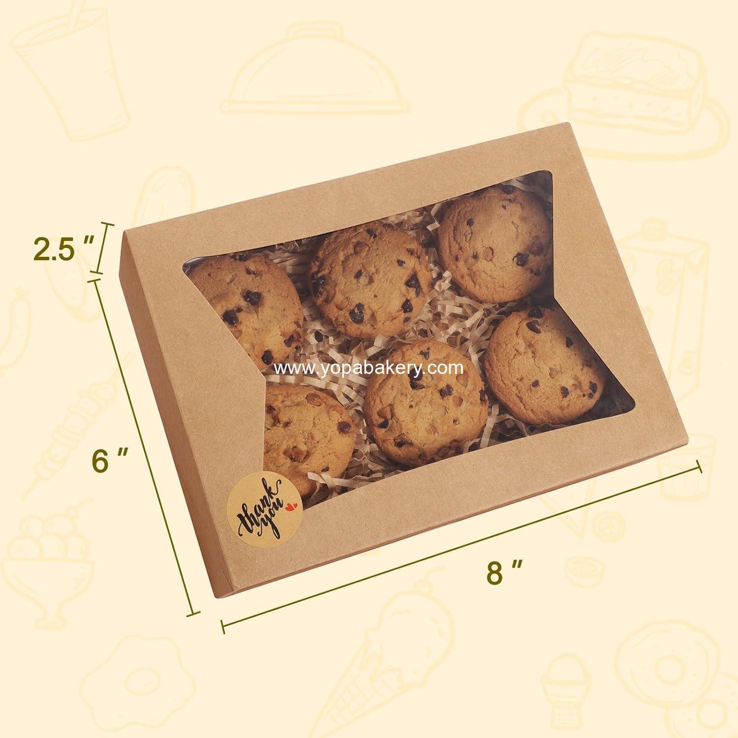 Wholesale Auto-Popup Cookie Boxes with Window 8x6x2.5 Inches, 25 pcs for Bakery, Donuts, Candy, Pastry, Cupcakes, Biscuits, Chocolate Strawberries Factory
