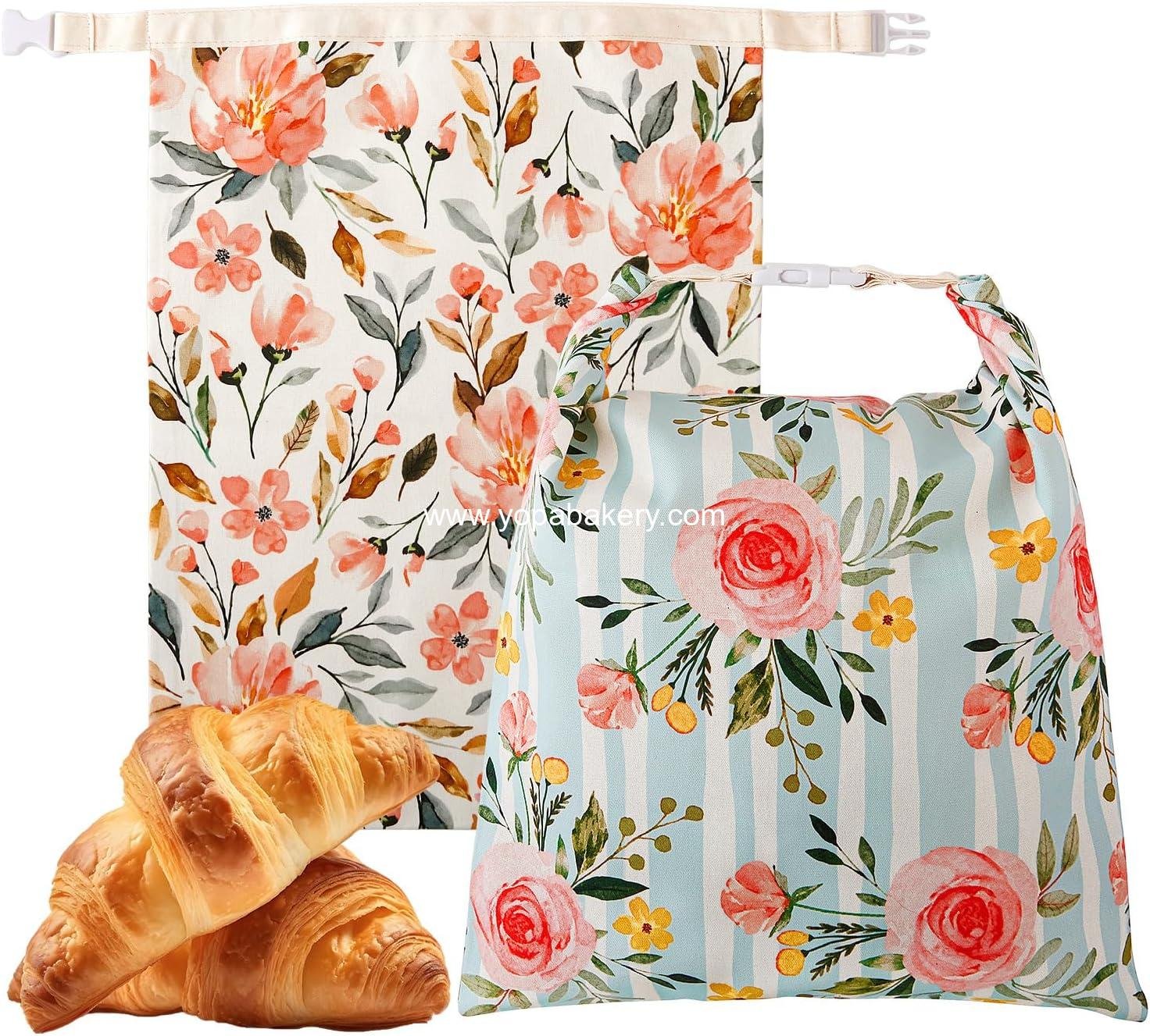 Beeswax Bread Bag, 2 Pack Sourdough Bread Bags, Reusable Bread Bags for Homemade Bread, Organic Cotton Beeswax Sourdough Bags, Wildwood Bloom Series