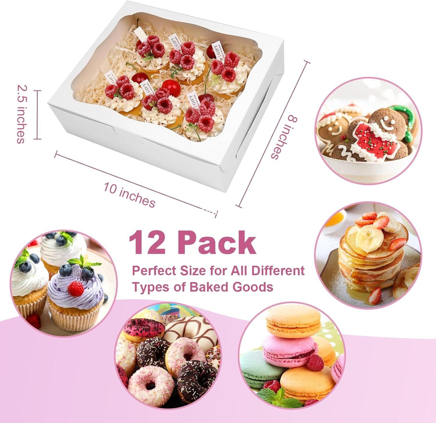 Wholesale 12pcs 10x8x2.5 Inch White Bakery Boxes with Window for Pastries, Cookies, Desserts, Chocolate Strawberries, Pies, Donuts, Muffins, Cupcakes Factory