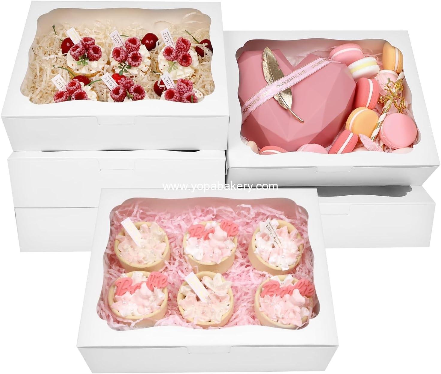 12pcs10x8x2.5 Inch White Bakery Boxes Treat Boxes with Window for Pastry, Cookie, Desserts, Chocolate Strawberries, Pies, Donuts, Muffins,Cupcake