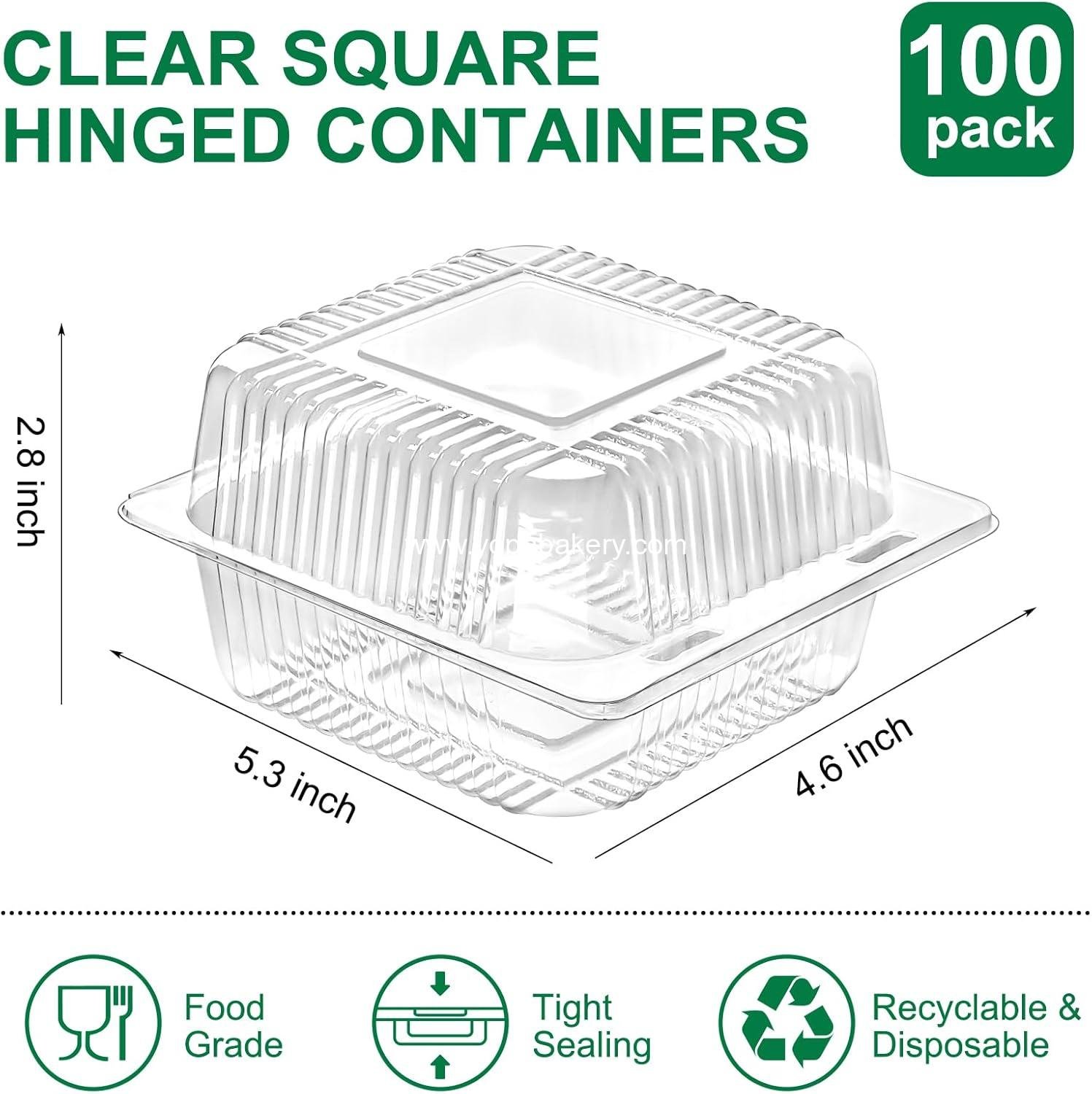 Wholesale Clear Square Clamshell Food Containers 100 Pack with Hinged Lids - Disposable To Go Boxes for Mini Cakes, Salads, Sandwiches, Desserts, and Cookies - OEM Factory