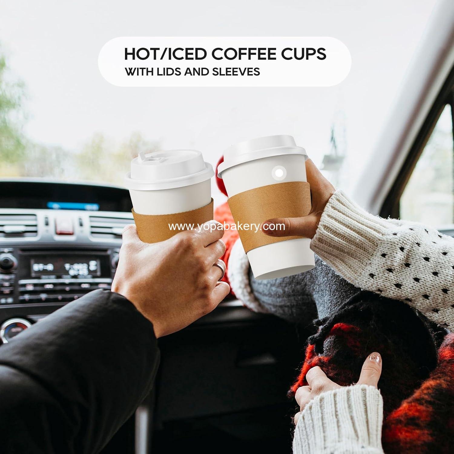 Wholesale 100 Pack 12 oz Disposable Paper Coffee Cups with Lids, Sleeves, and Stirrers for Hot/Cold Beverages - Suitable for Water, Juice, or Tea, Factory